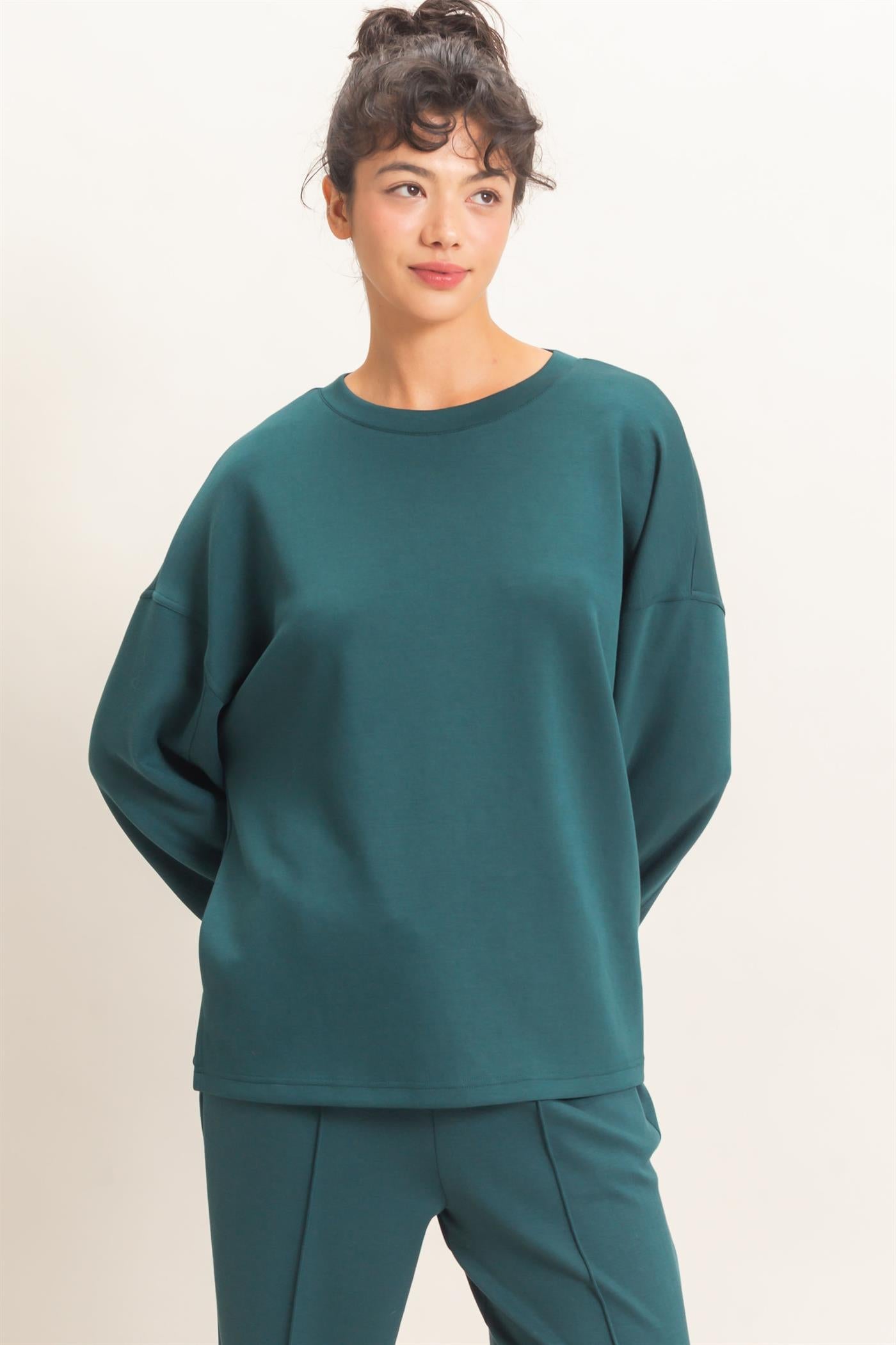 Wholesale Oversized Crew Neck Top Sweatshirts DZ26E388 DEEP GREEN DOUBLE ZERO
