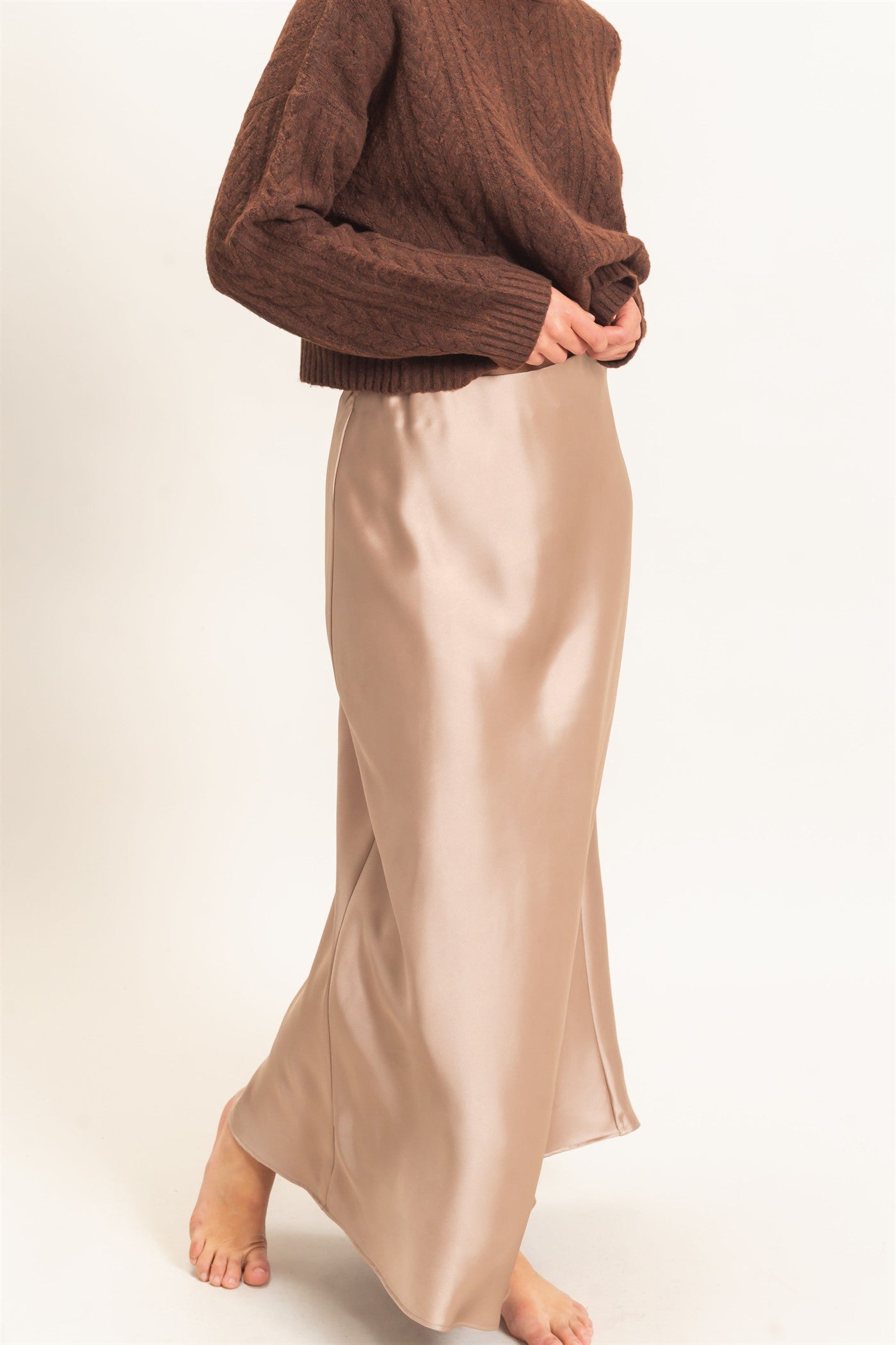 Wholesale Satin Maxi Skirt Skirts DZ26C970 DARK TAUPE DOUBLE ZERO