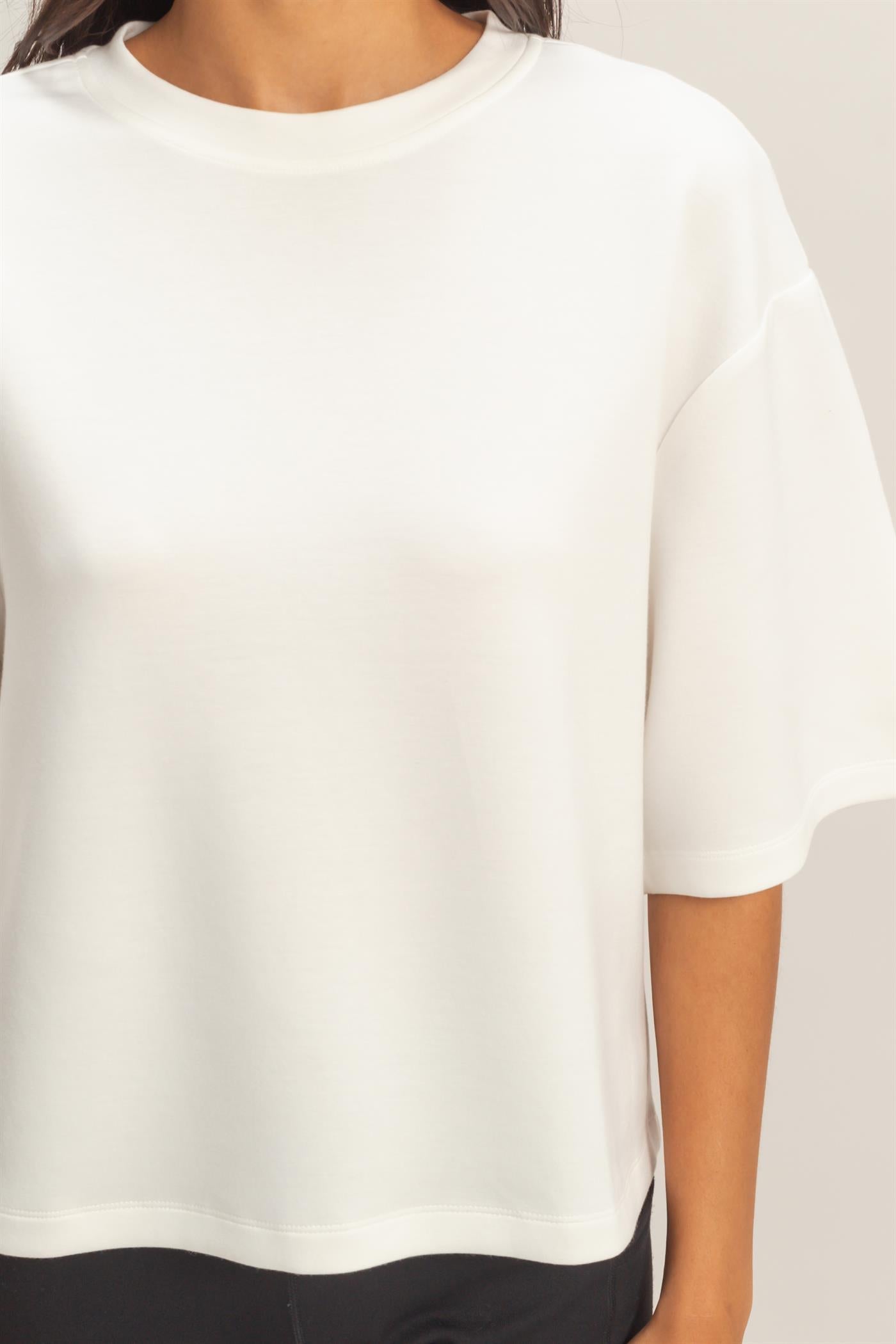 Wholesale Scuba Short Sleeve Boxy Top T-Shirts DZ26A271 WHITE DOUBLE ZERO