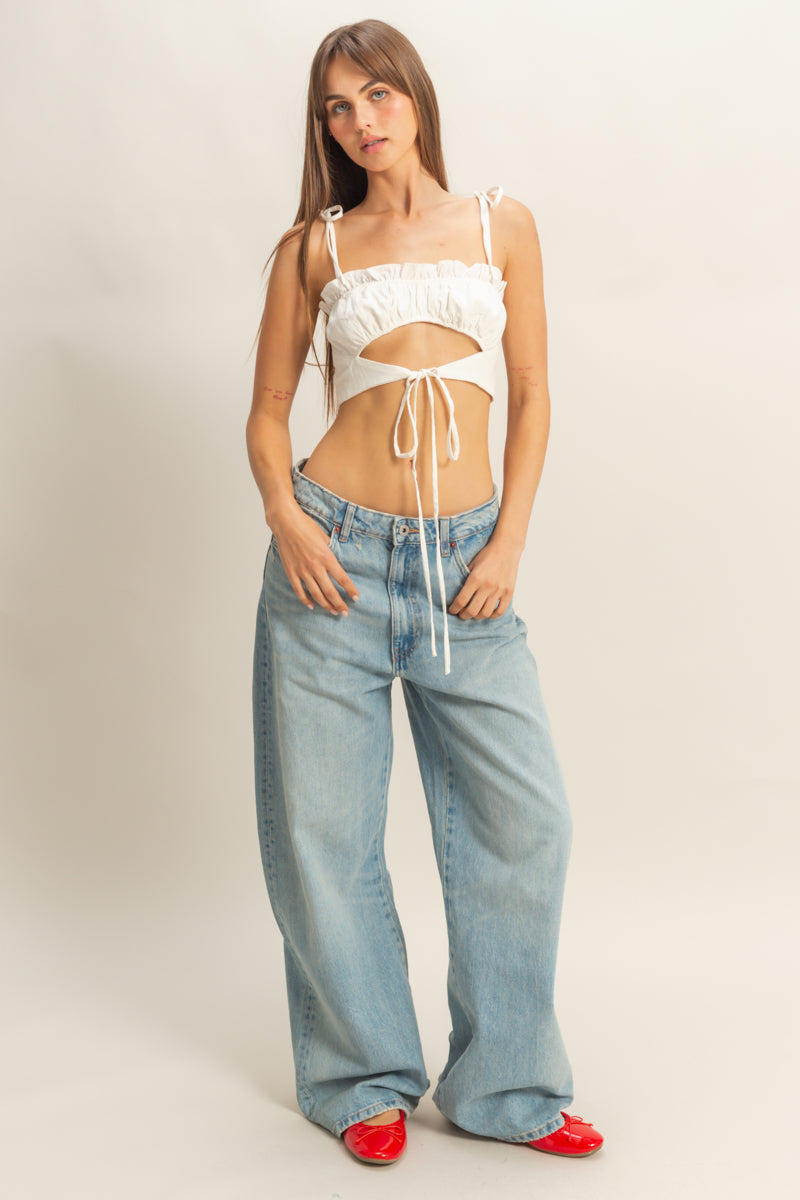 Wholesale Front Cutout Trim Tie Tank Top Clothing Tops HF22E834 OFF WHITE HYFVE