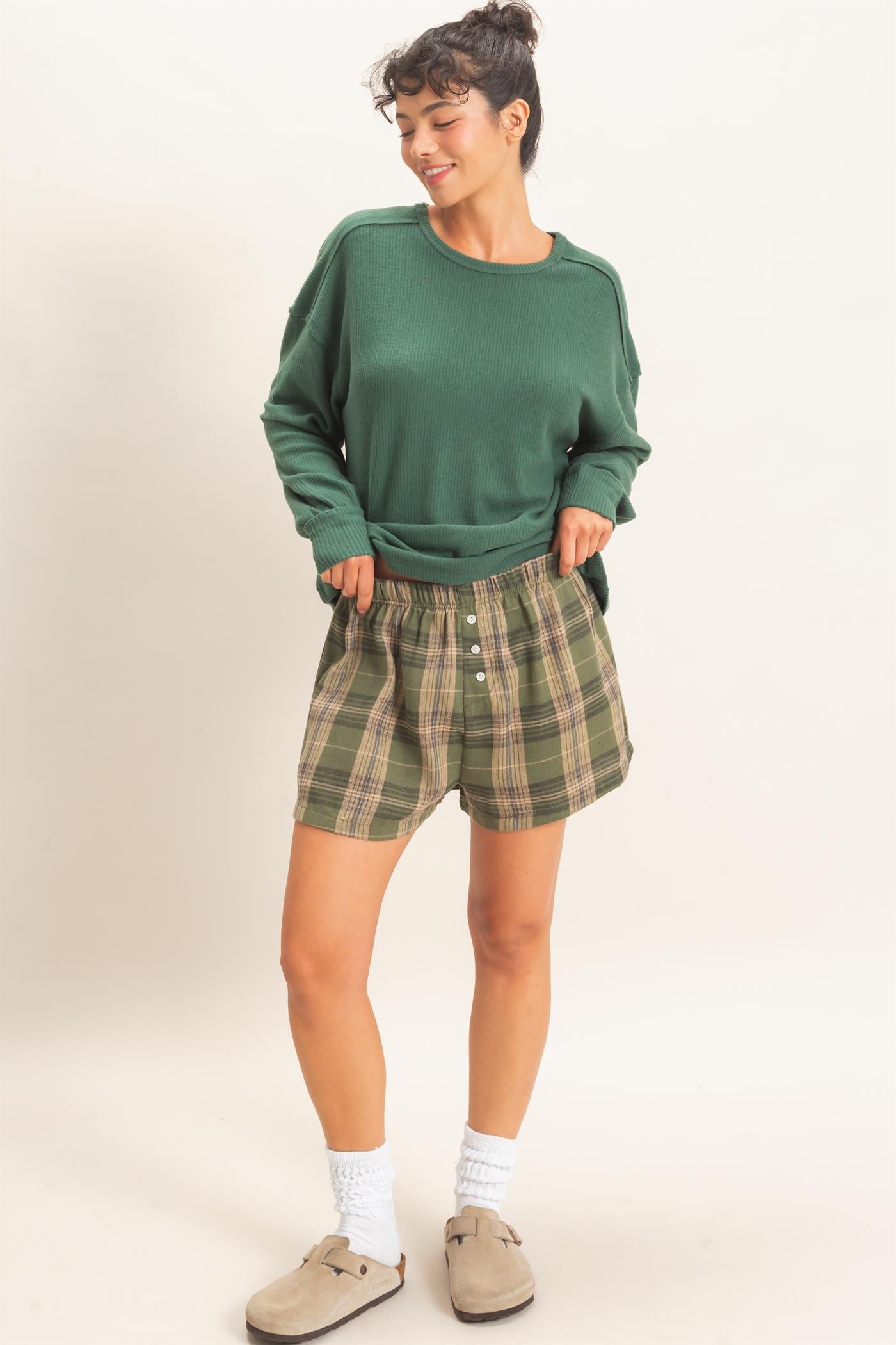 Wholesale Raw Edge Waffle Sweatshirt Sweatshirts DZ26F081 DARK GREEN HYFVE