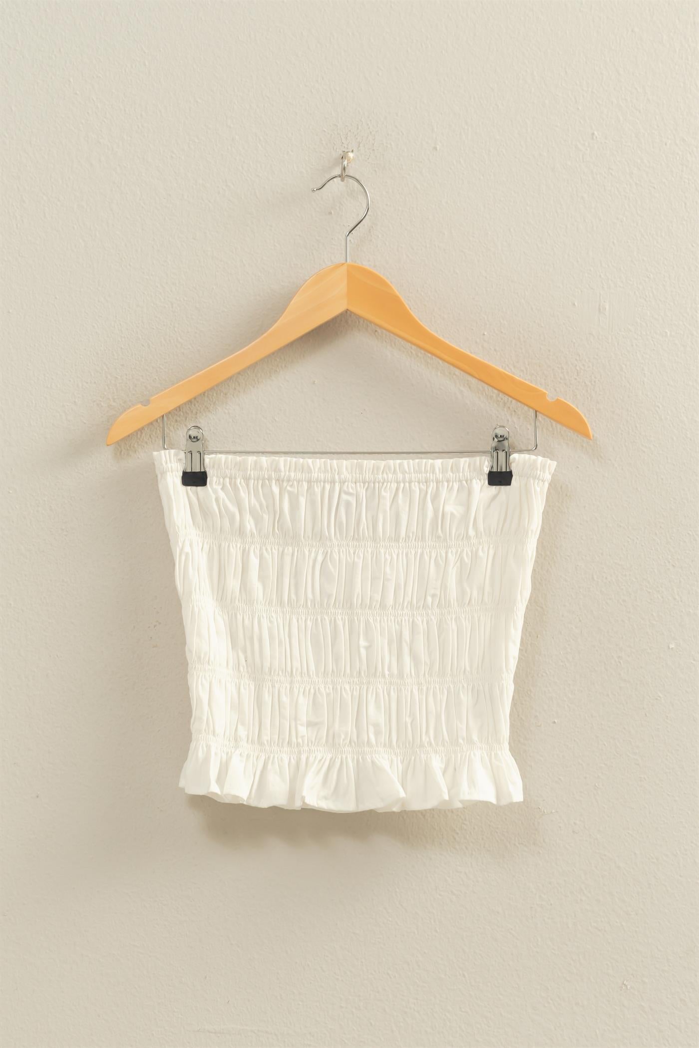 Wholesale Smocked Ruffle Tube Top Clothing Tops DZ26C282 WHITE DOUBLE ZERO