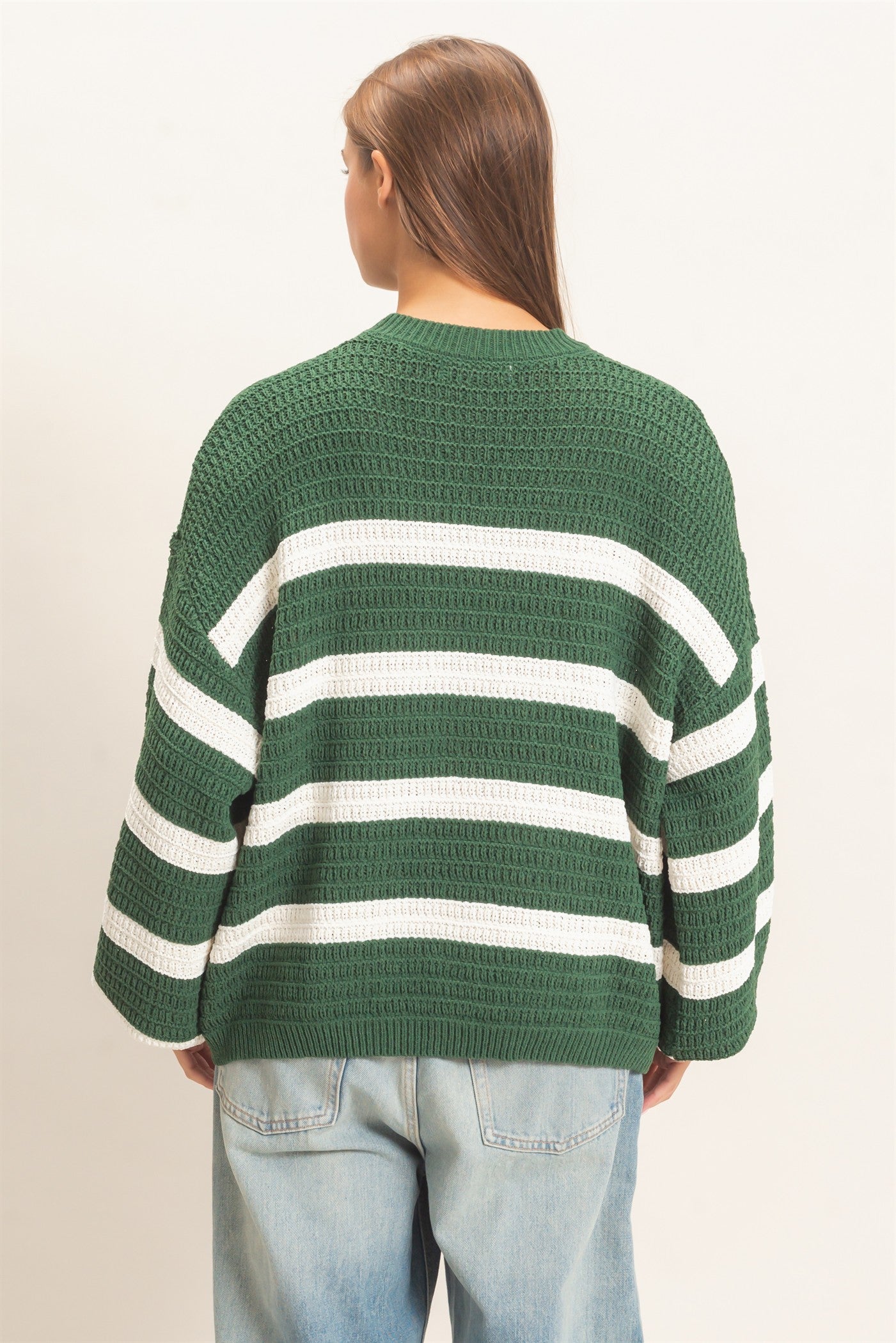 Wholesale Striped Oversized Sweater Sweaters DZ27A192 DARK GREEN DOUBLE ZERO
