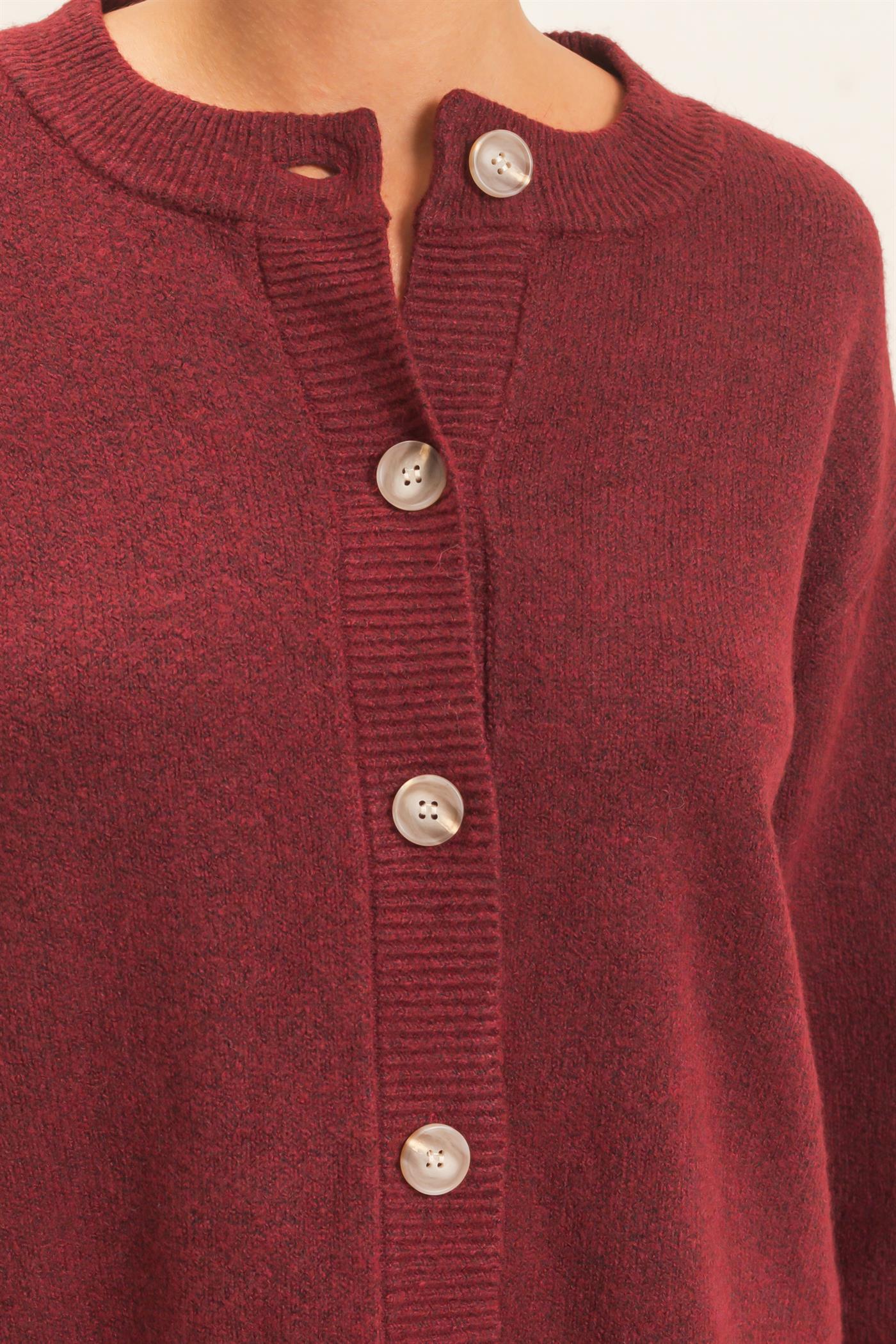 Wholesale Crew Neck Button Front Cardigan Cardigans DZ26E639 BURGUNDY DOUBLE ZERO