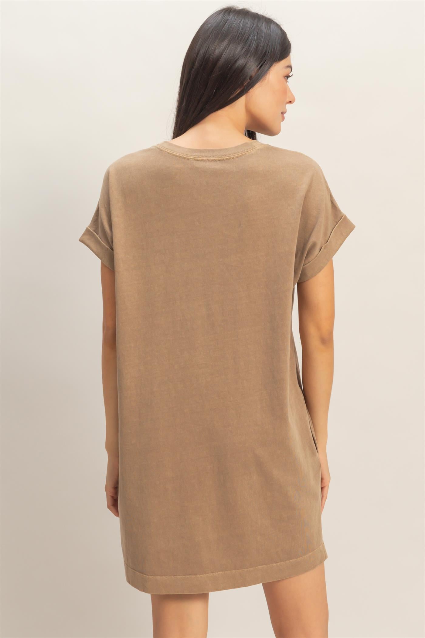 Wholesale Round Neck T-Shirt Mini Dress Dresses DZ26A029 MOCHA DOUBLE ZERO