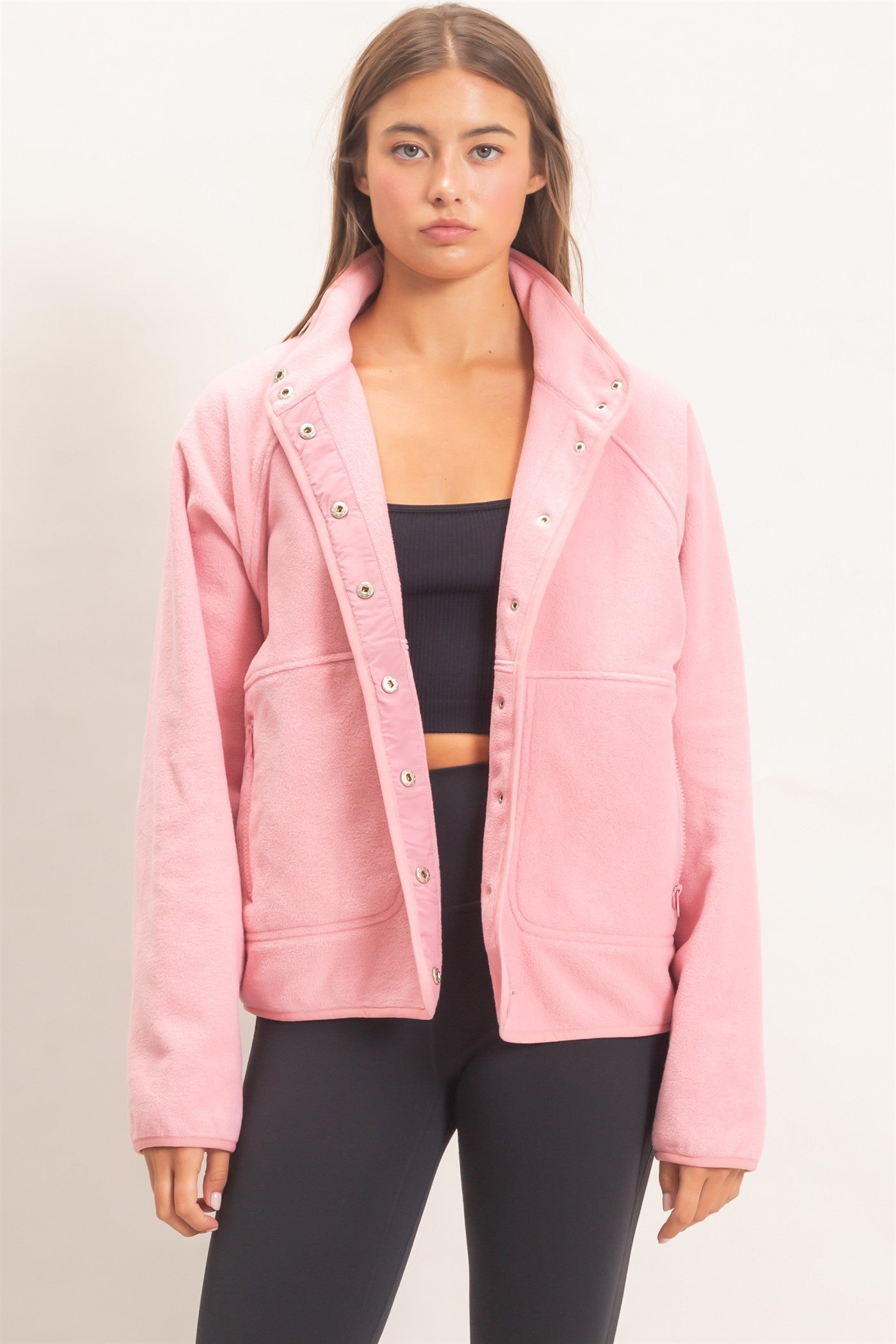 Wholesale Fleece Jacket With Button Front Coats & Jackets DZ26F086 PINK DOUBLE ZERO