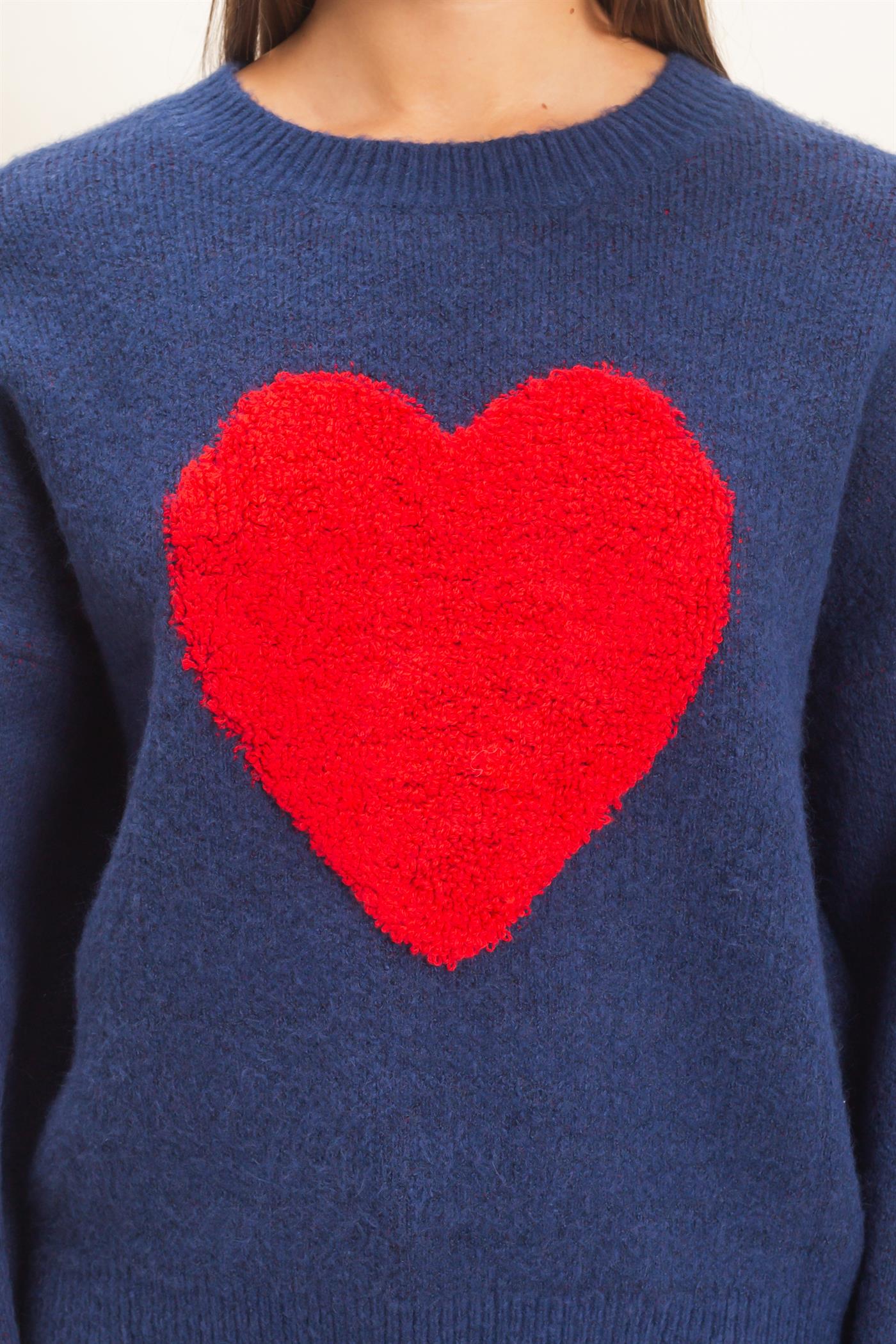 Wholesale Heart Graphic Sweater Sweaters DZ26E430 NAVY DOUBLE ZERO