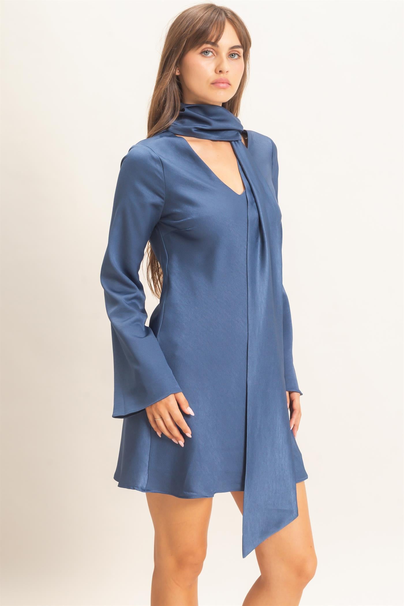 Wholesale Bias Satin Dress With Scarf Dresses HF26E928 MIDNIGHT BLUE HYFVE