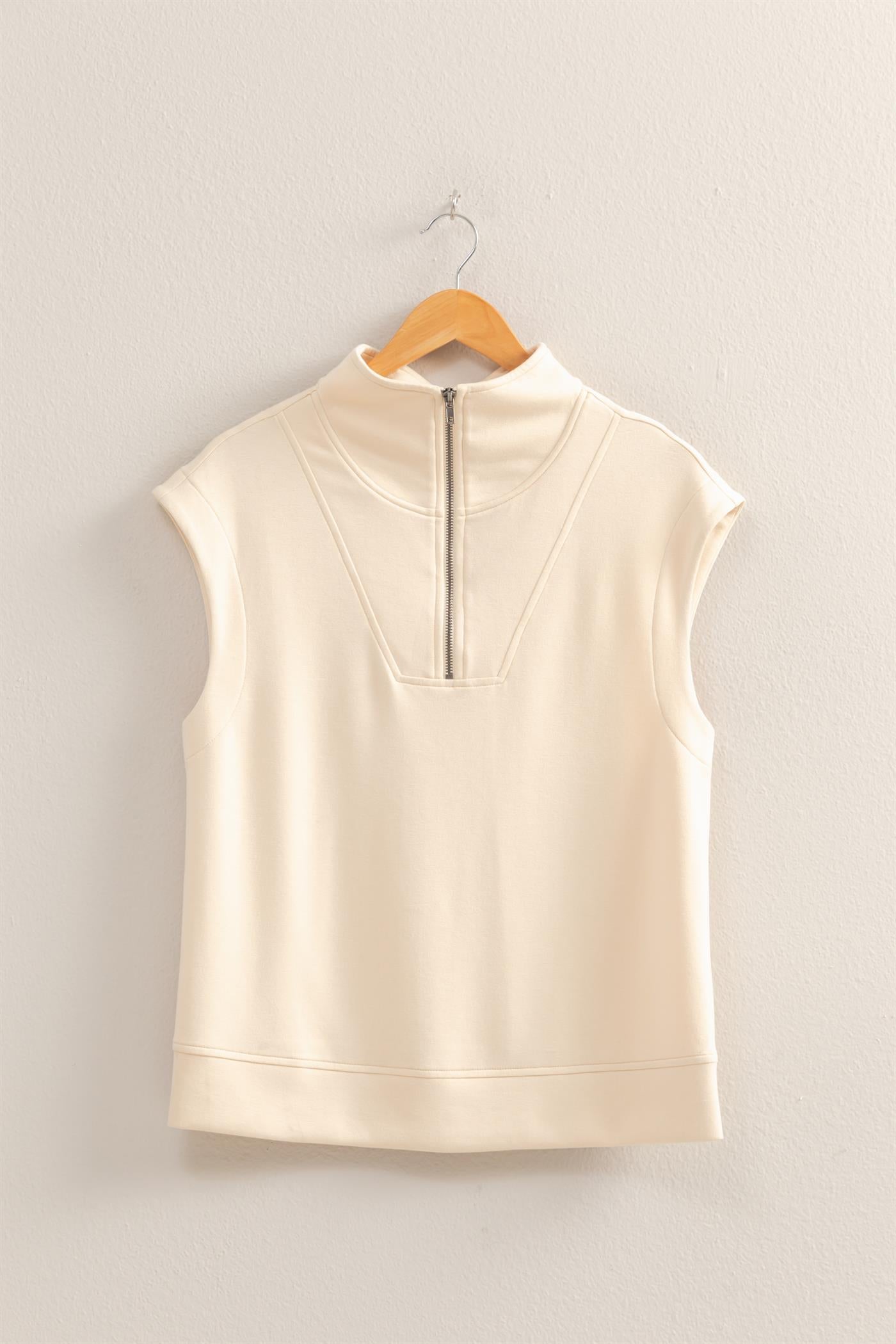 Wholesale Mock Neck Half Zip Up Sleeveless Top Clothing Tops DZ25C571 ALPACA DOUBLE ZERO