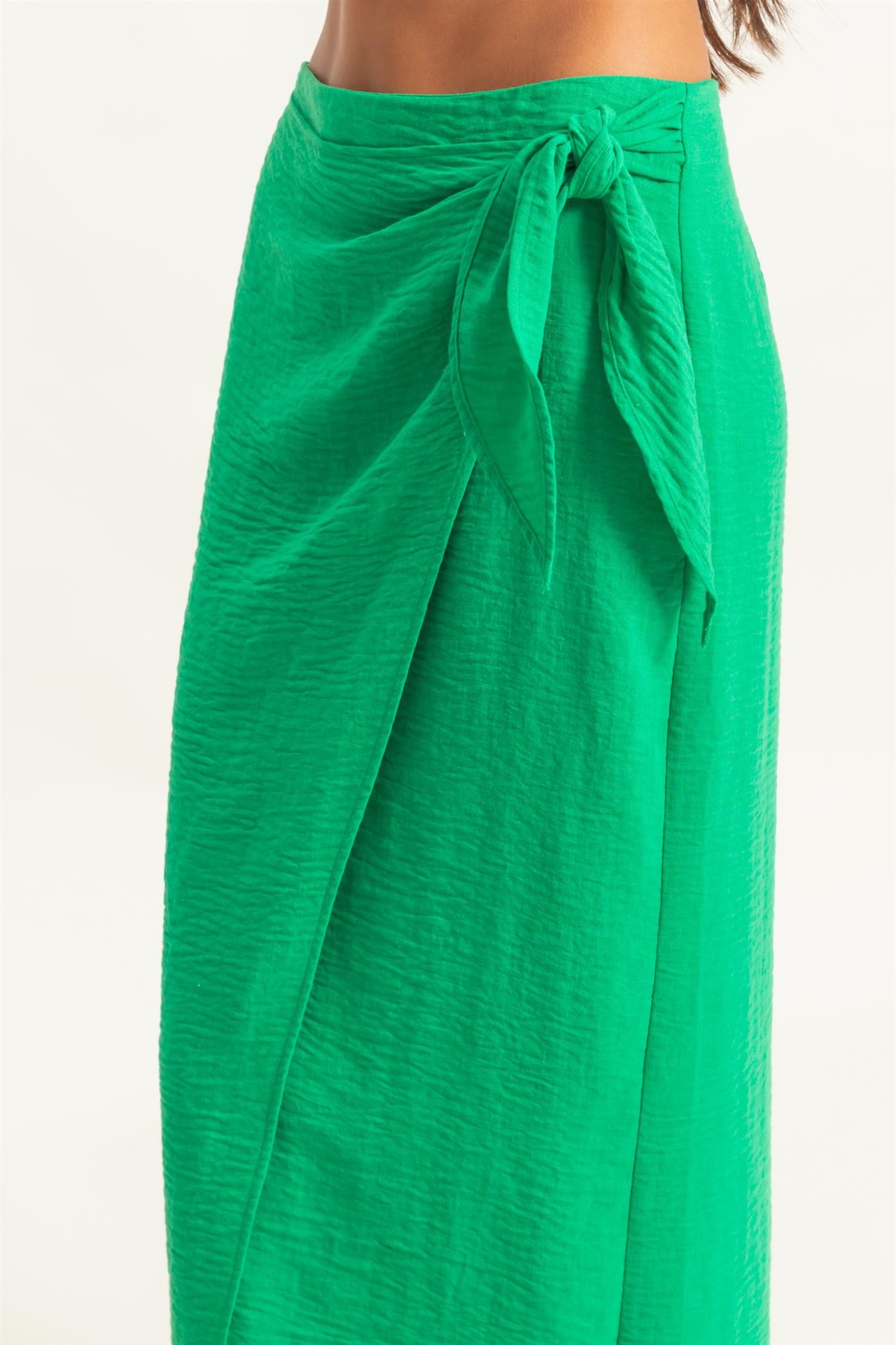 Wholesale High Waist Crinkle Woven Maxi Skirt Skirts DZ25C511 GREEN DOUBLE ZERO