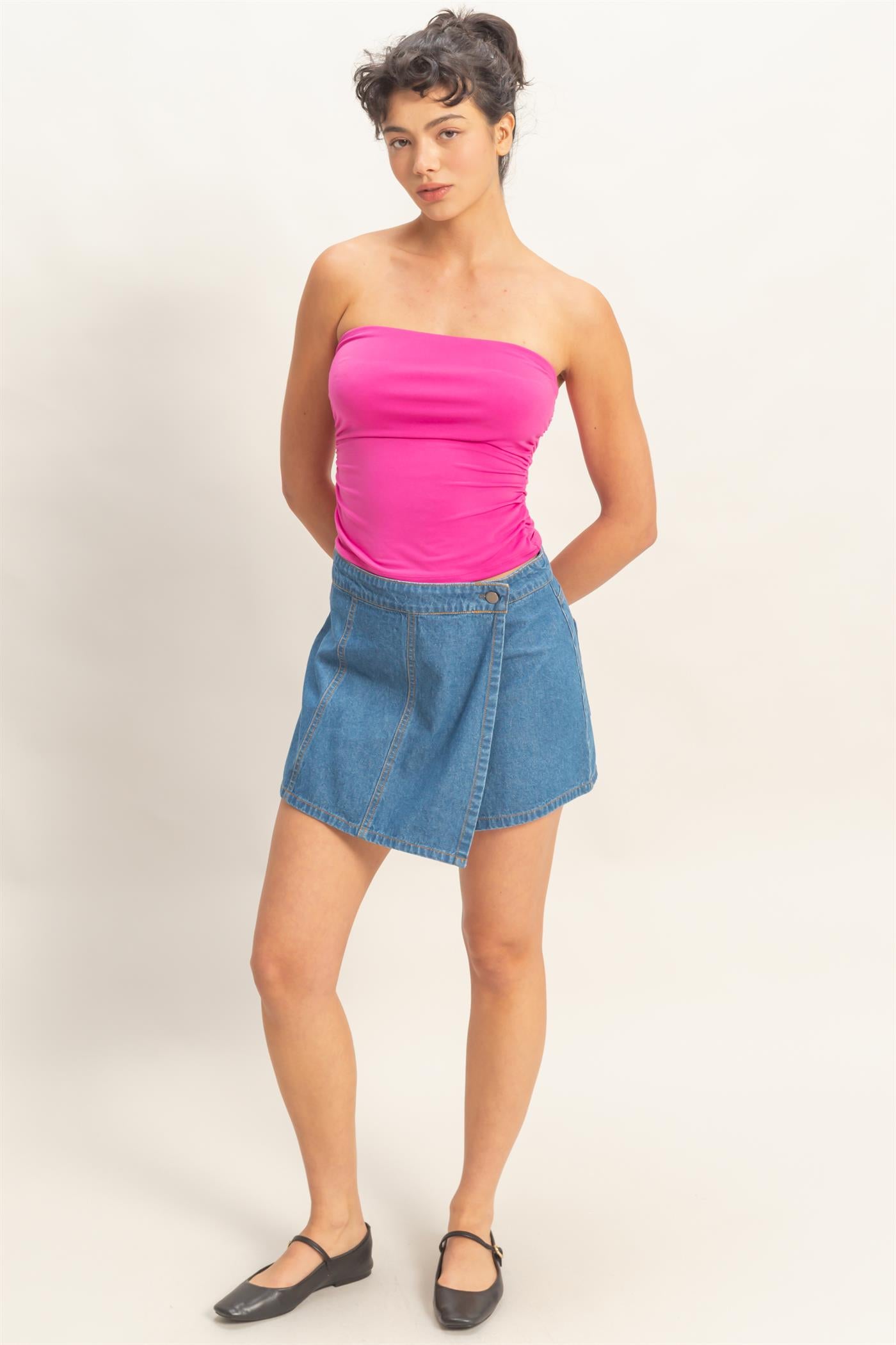 Wholesale Ruched Bandeau Top Clothing Tops DZ26C334 FUCHSIA DOUBLE ZERO