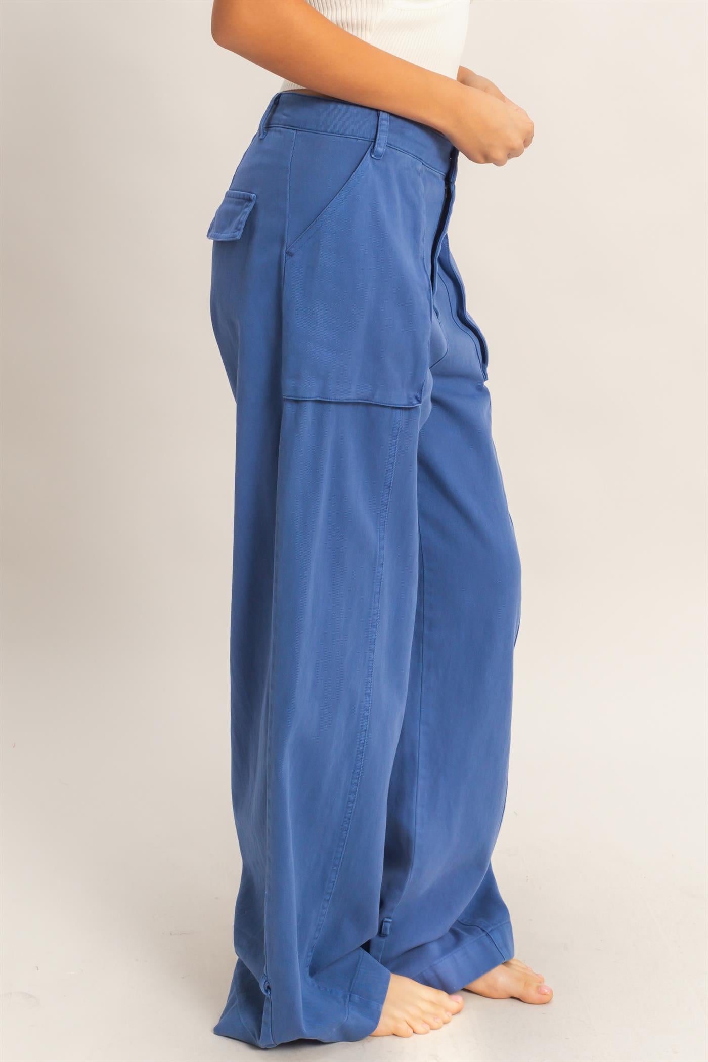 Wholesale High Rise Cargo Pants With Ankle Ties Pants DZ24C156 COBALT DOUBLE ZERO