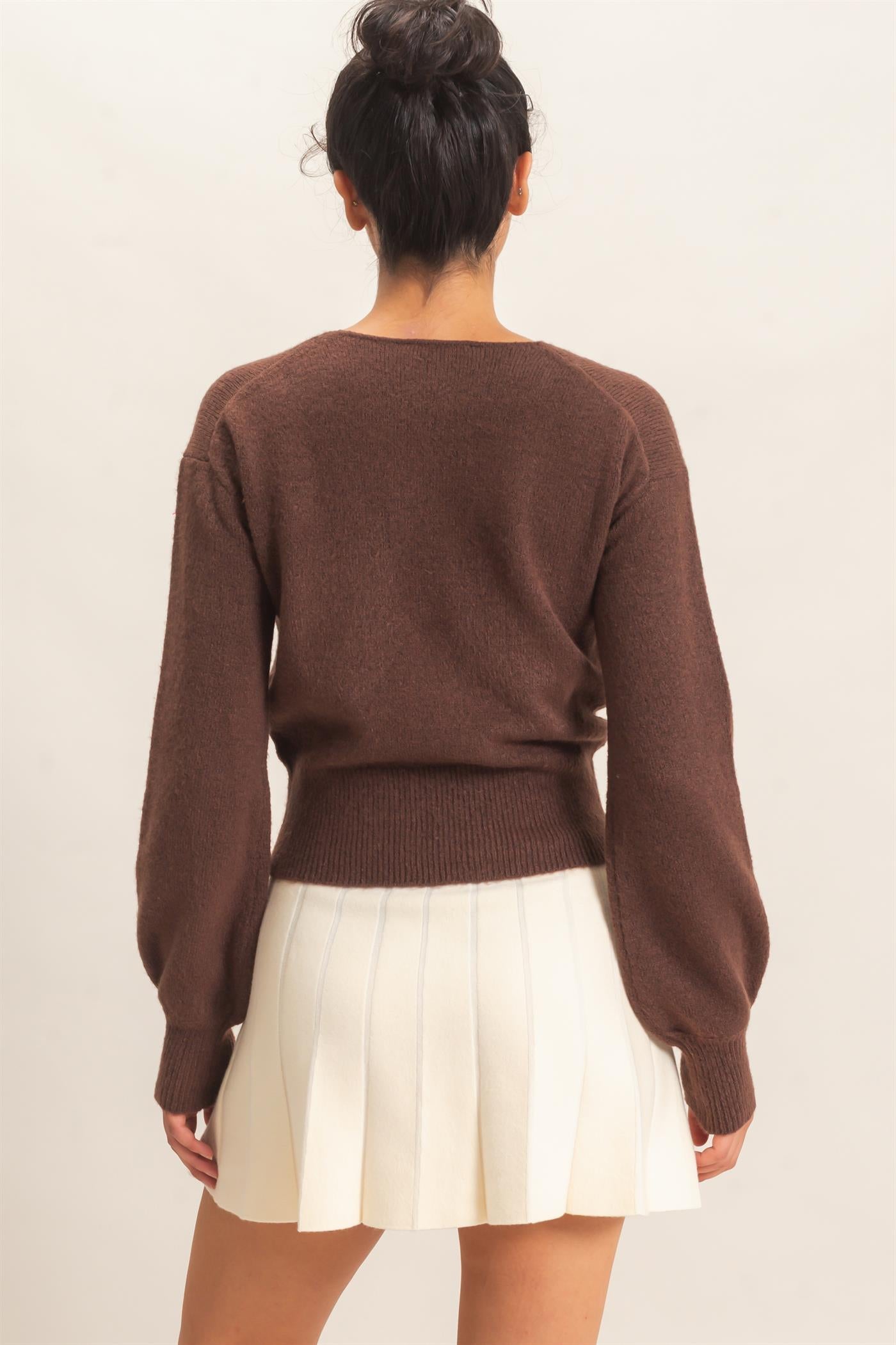 Wholesale Wrap V Neck Sweater Sweaters DZ26E948 DARK BROWN DOUBLE ZERO