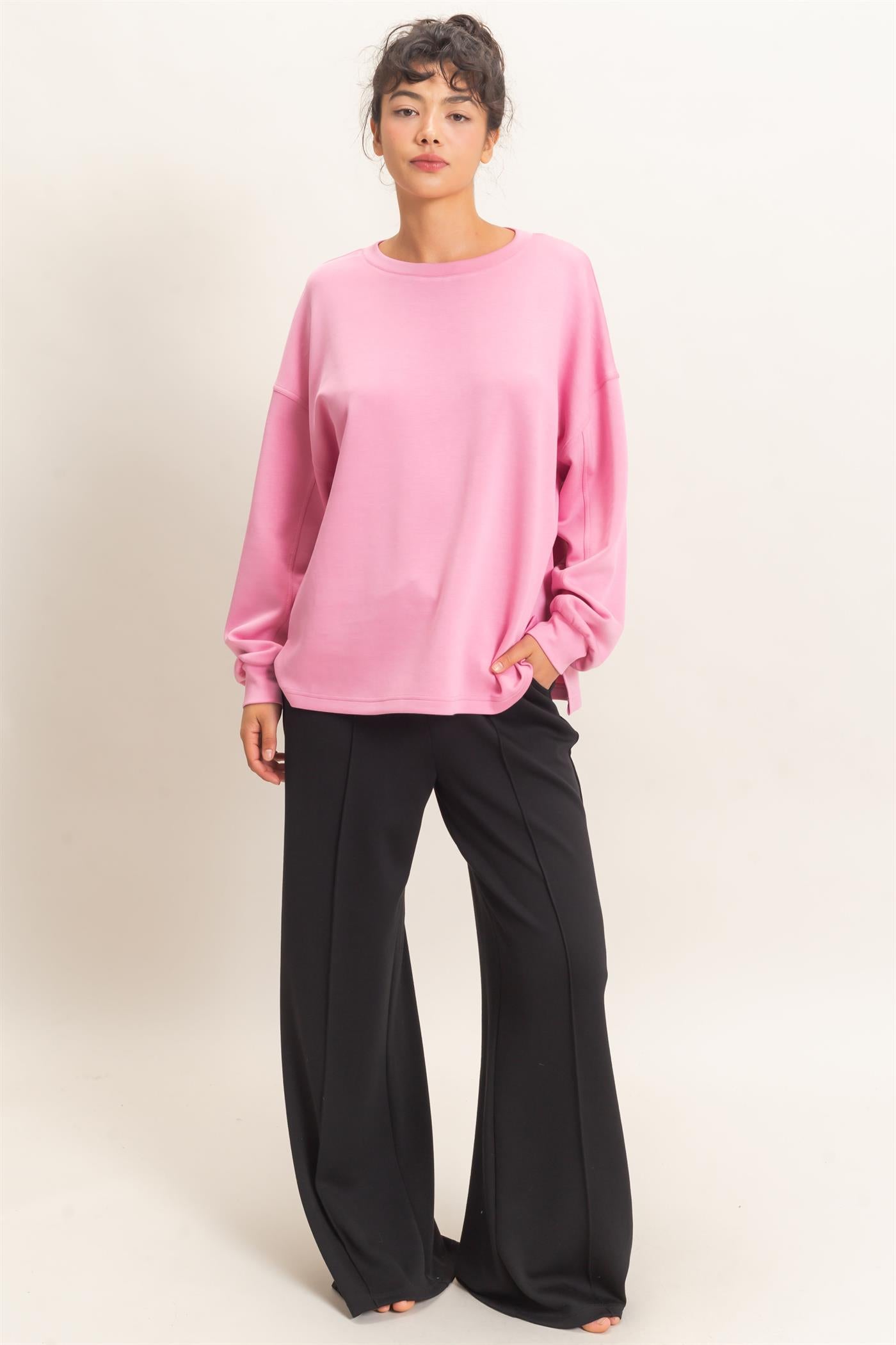 Wholesale Drawstring Waist Pintuck Wide Leg Pants Pants DZ26E384 BLACK HYFVE
