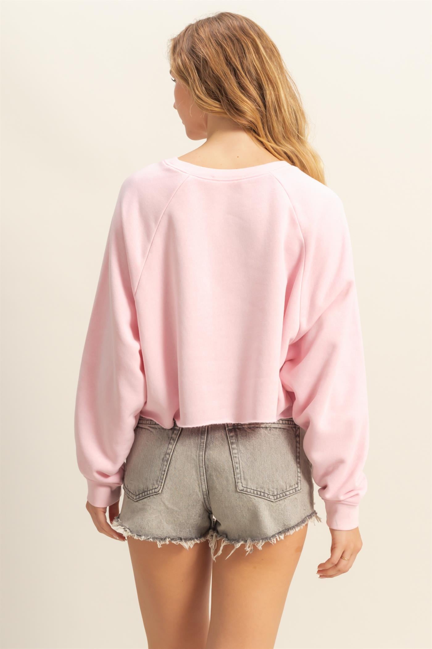 Wholesale Laid Back Crop Sweatshirt Sweatshirts DZ25C445 SOFT PINK DOUBLE ZERO