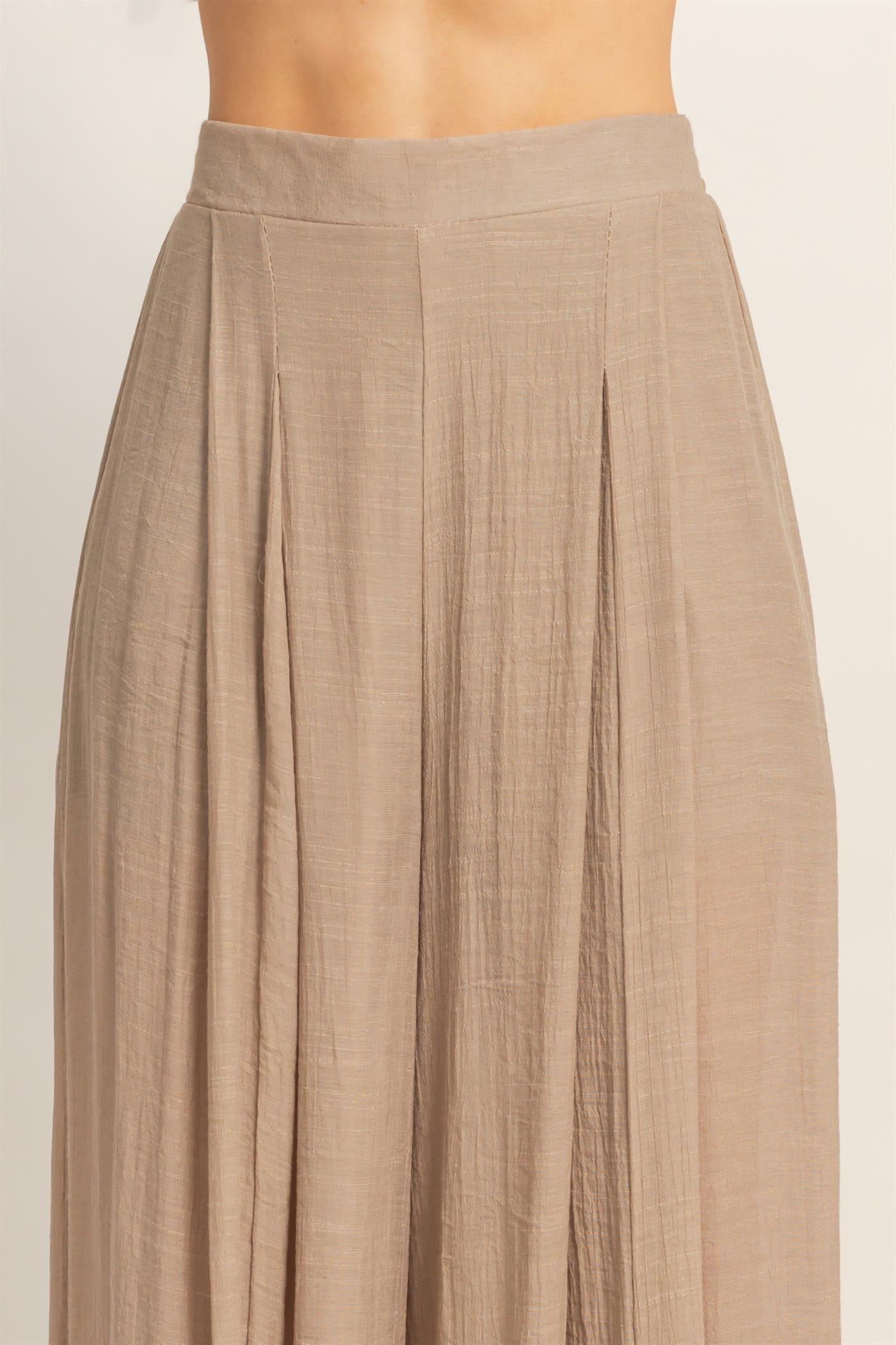 Wholesale Off Shoulder Top & Pleated Pant Set Clothing HF26C291-SET-D LIGHT MOCHA HYFVE