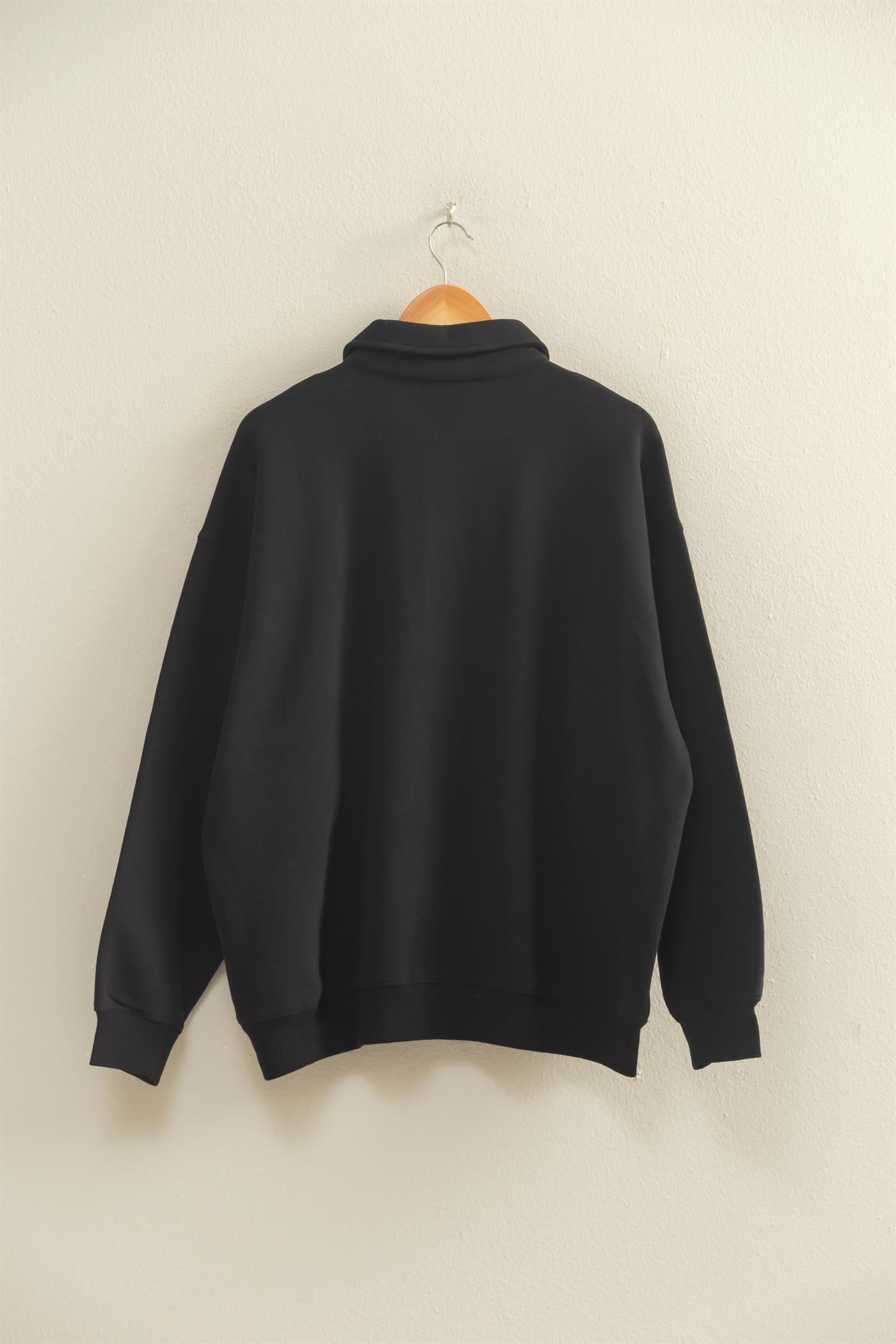 Wholesale Oversized Polo Collared Pullover Sweatshirts DZ25F074 BLACK DOUBLE ZERO