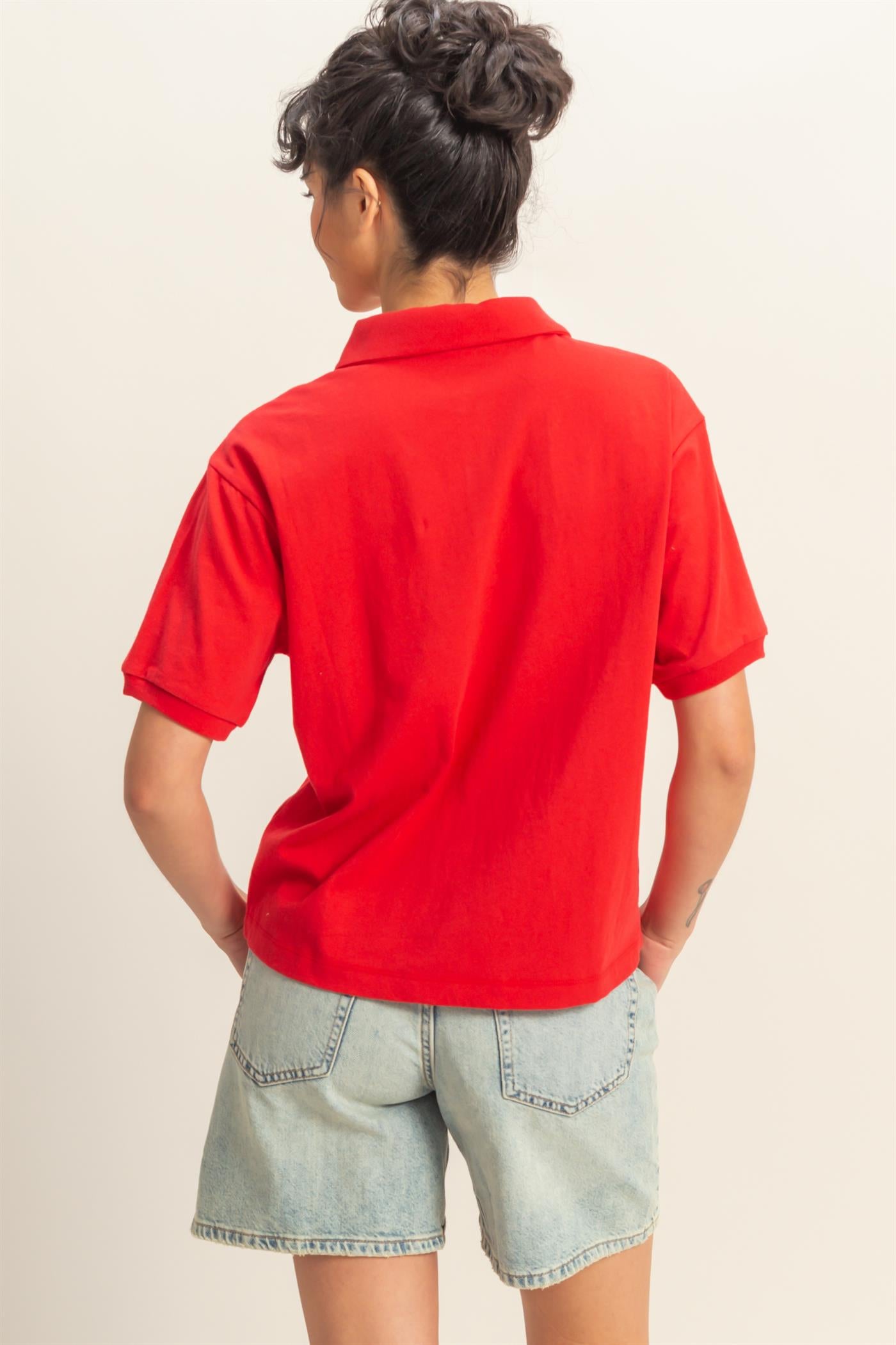 Wholesale Collared Neck Short Sleeve Relaxed Top Polos DZ25C257 RED DOUBLE ZERO