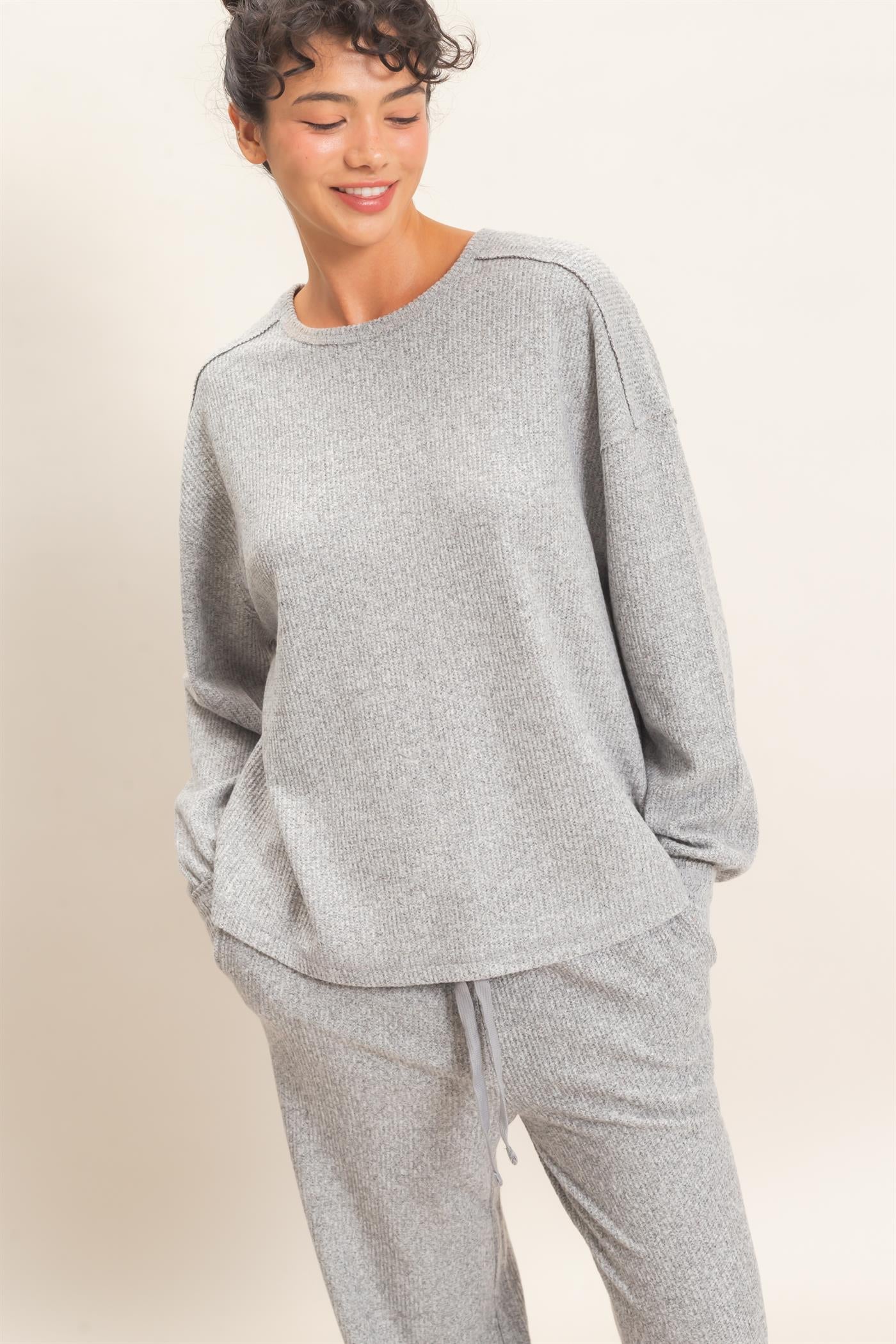 Wholesale Raw Edge Waffle Sweatshirt Sweatshirts DZ26F081 HEATHER GRAY HYFVE