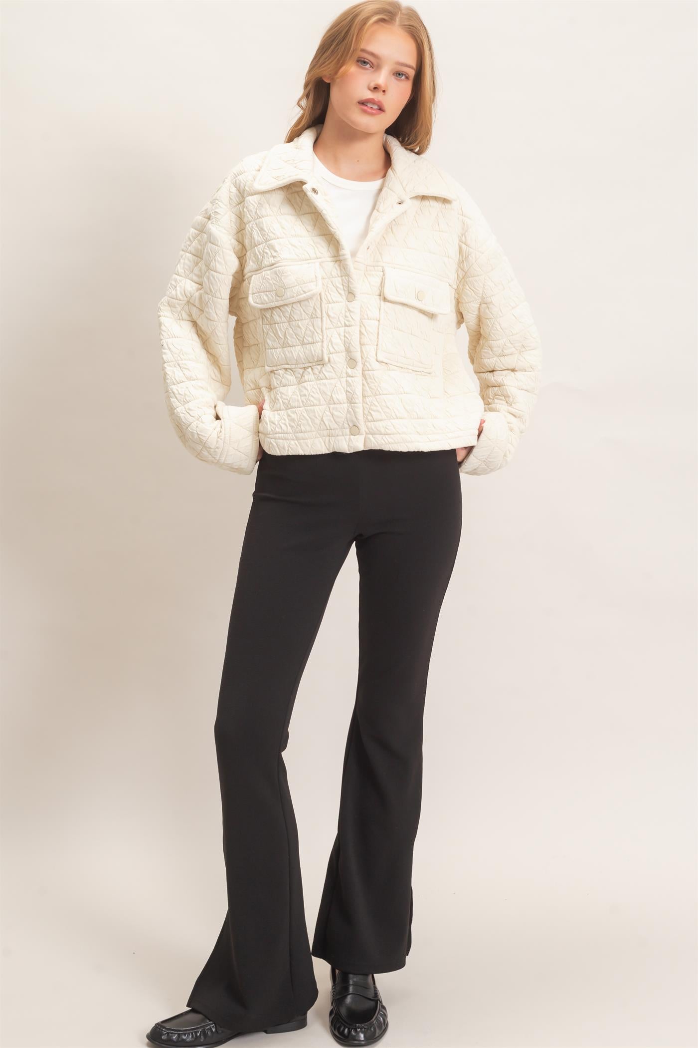Wholesale Triangle Quilted Button-Up Jacket Coats & Jackets HF26F145 IVORY DOUBLE ZERO