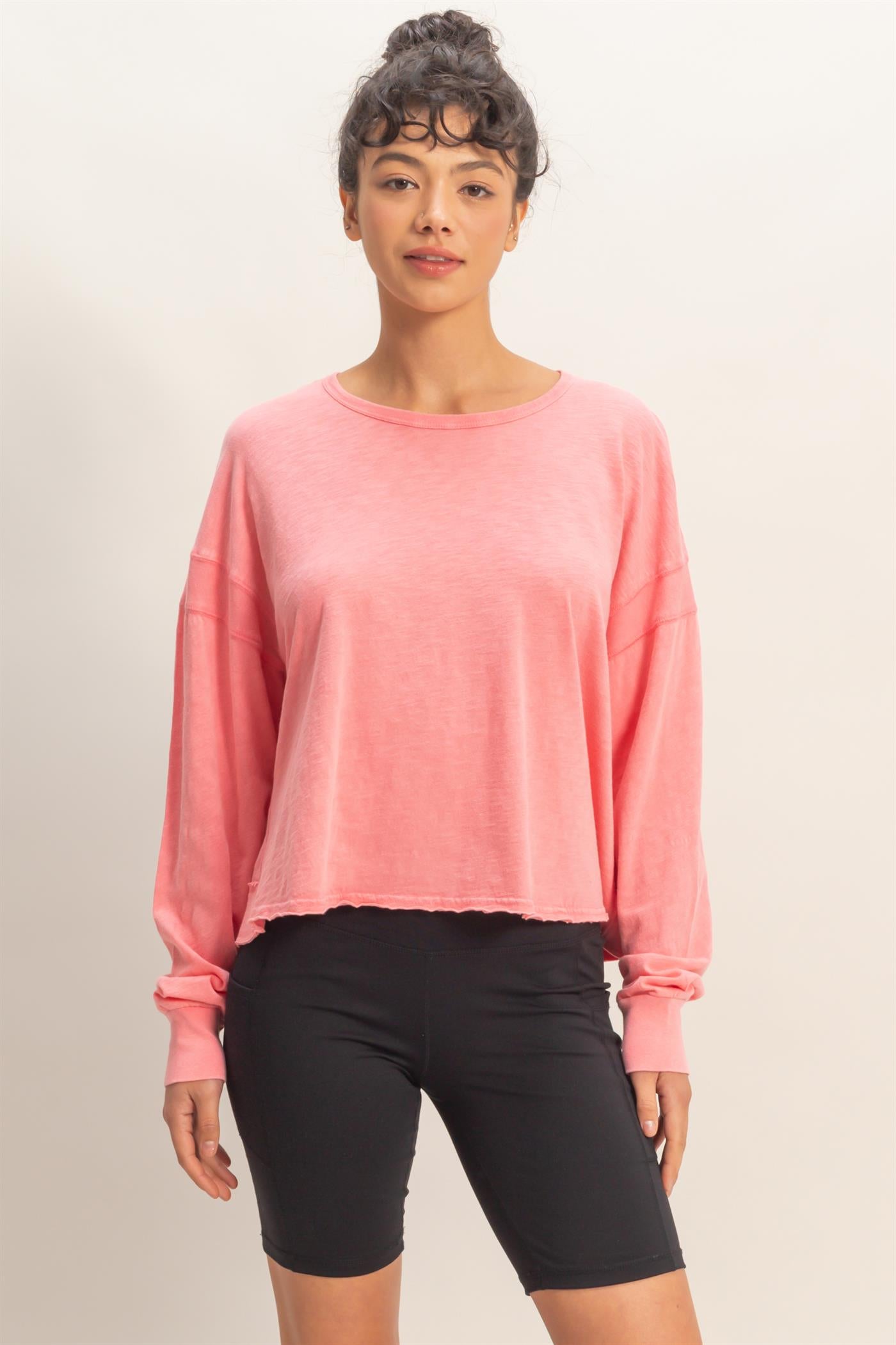 Wholesale Cross Detail Open Back Long-Sleeve Top Clothing Tops DZ26C731 TAFFY PINK DOUBLE ZERO