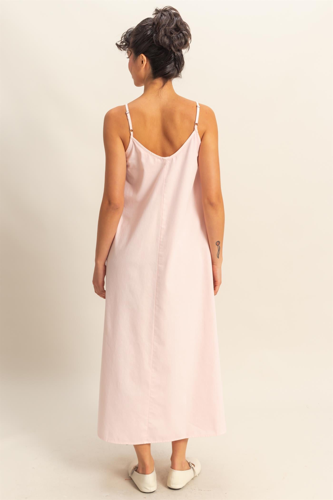 Wholesale Dyed V-Neck Loose Maxi Dress Dresses DZ24C964 SOFT PINK DOUBLE ZERO