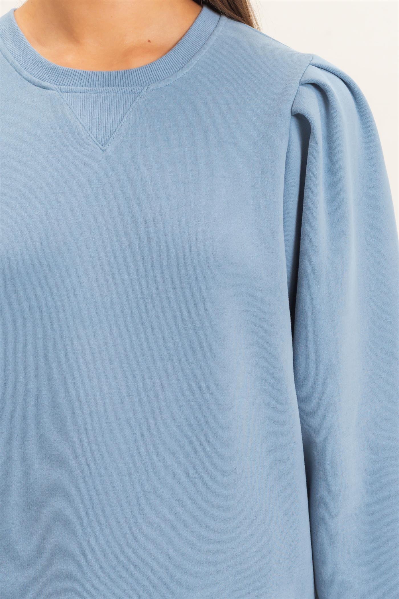 Wholesale Puff Sleeve Crew Neck Sweatshirt Sweatshirts DZ26E110 DUSTY BLUE DOUBLE ZERO