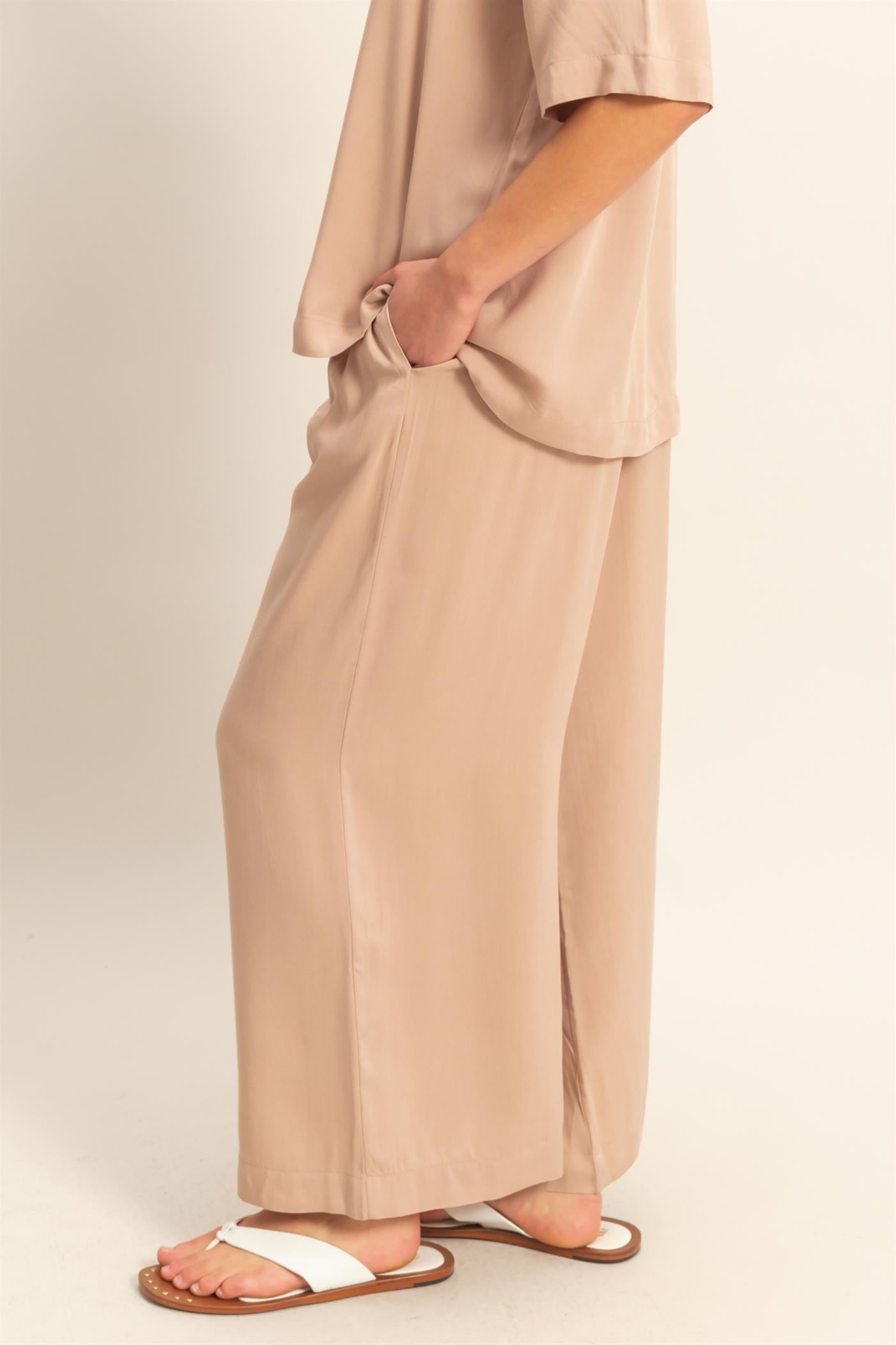 Wholesale High Waist Woven Wide Leg Pants Pants DZ25C192 DARK TAUPE DOUBLE ZERO