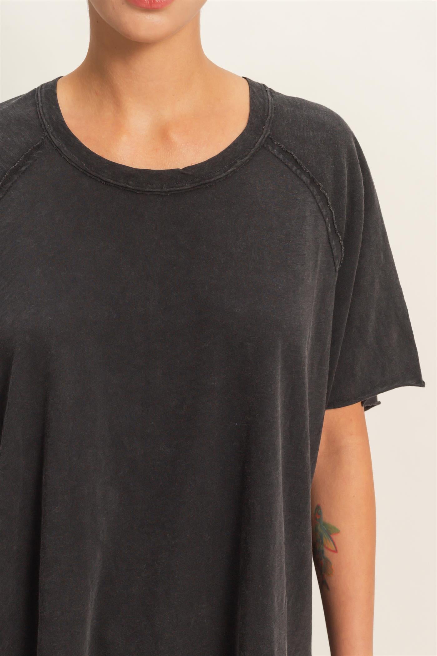 Wholesale Acid Washed Oversized Raw Edges Raglan Tee T-Shirts DZ26A333 BLACK DOUBLE ZERO