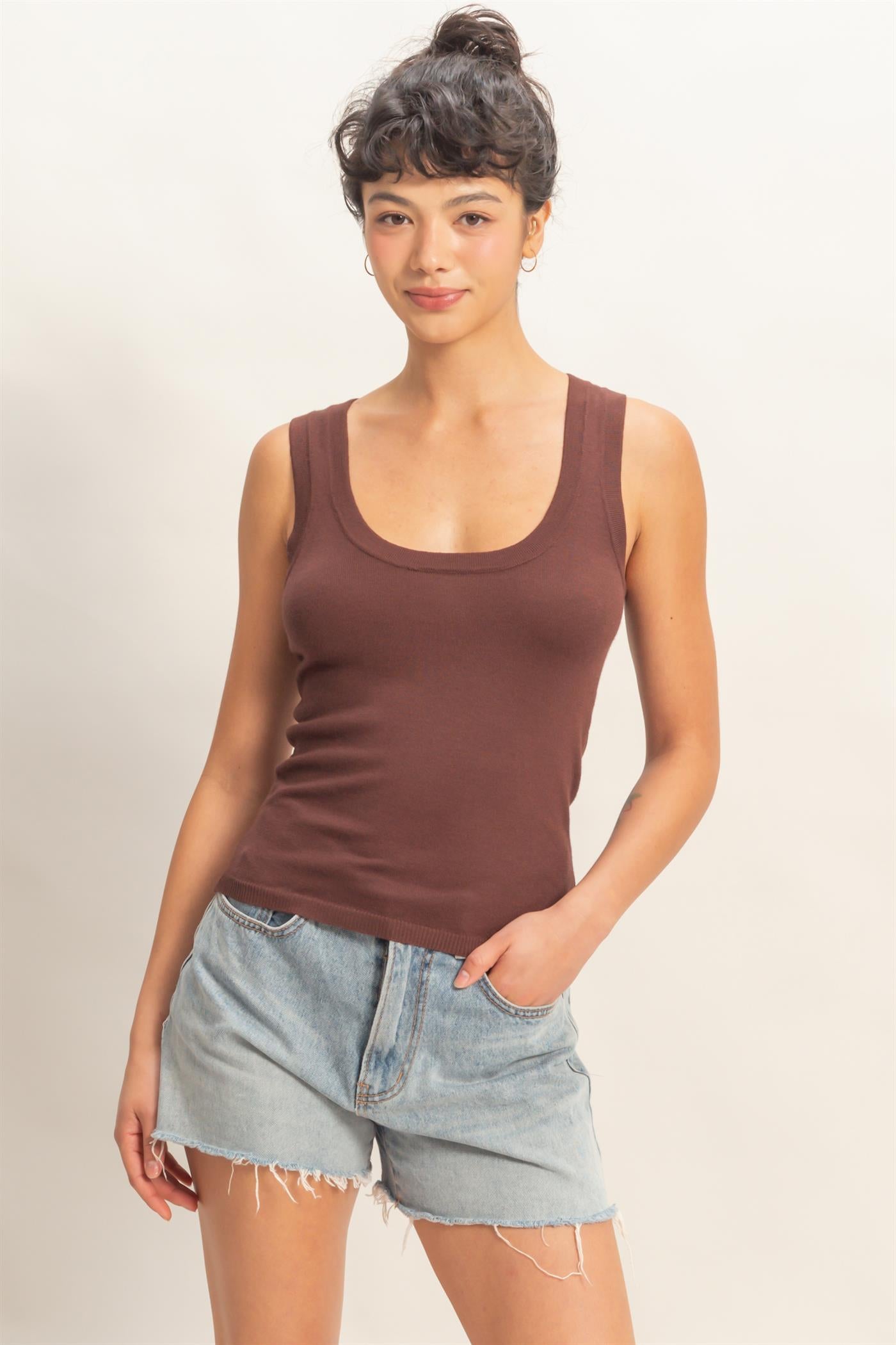 Wholesale Scoop Neck Tank Top Clothing Tops DZ26A449 CHOCOLATE DOUBLE ZERO