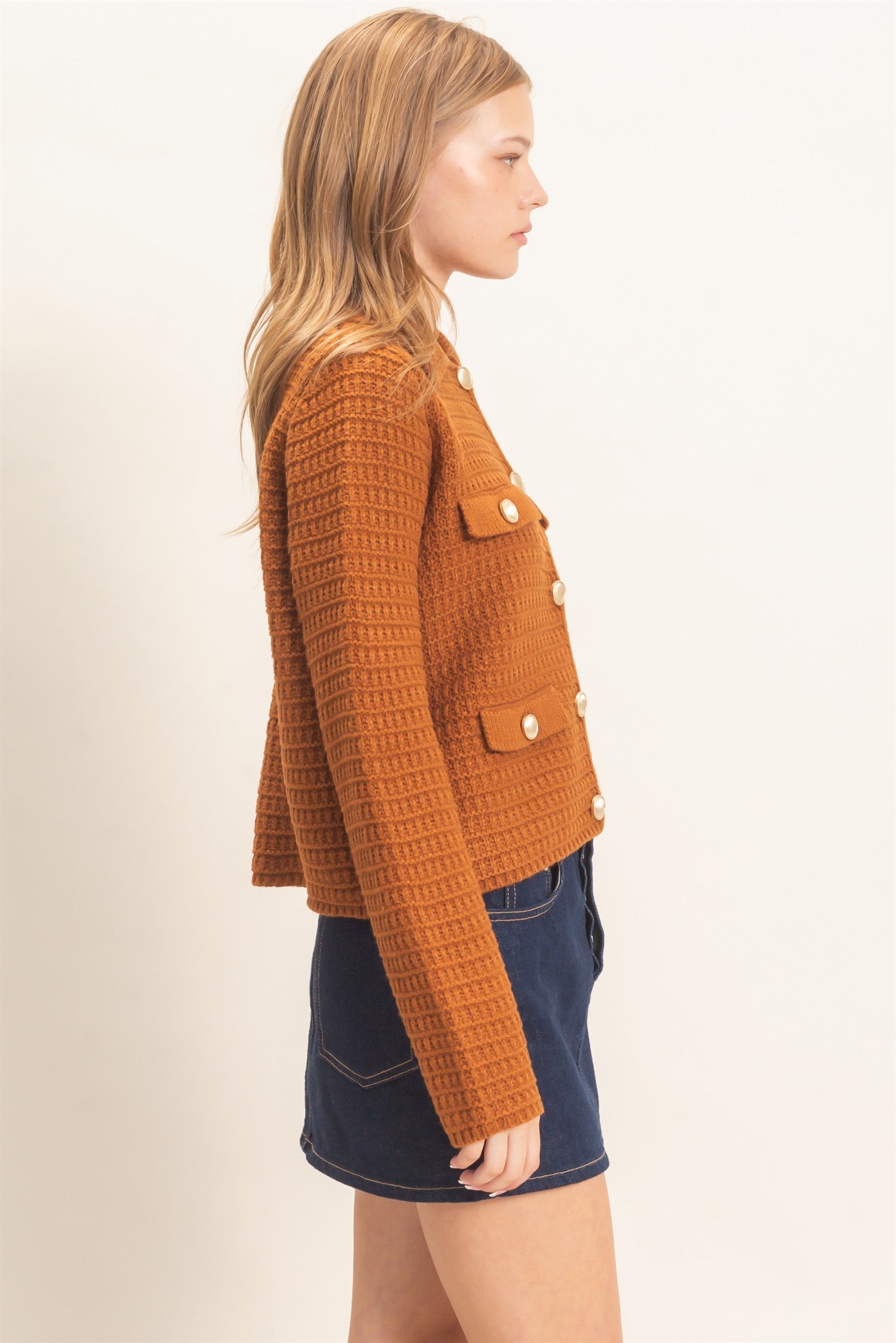 Wholesale Textured Collared Sweater Jacket Cardigans HF26F190 CAMEL HYFVE