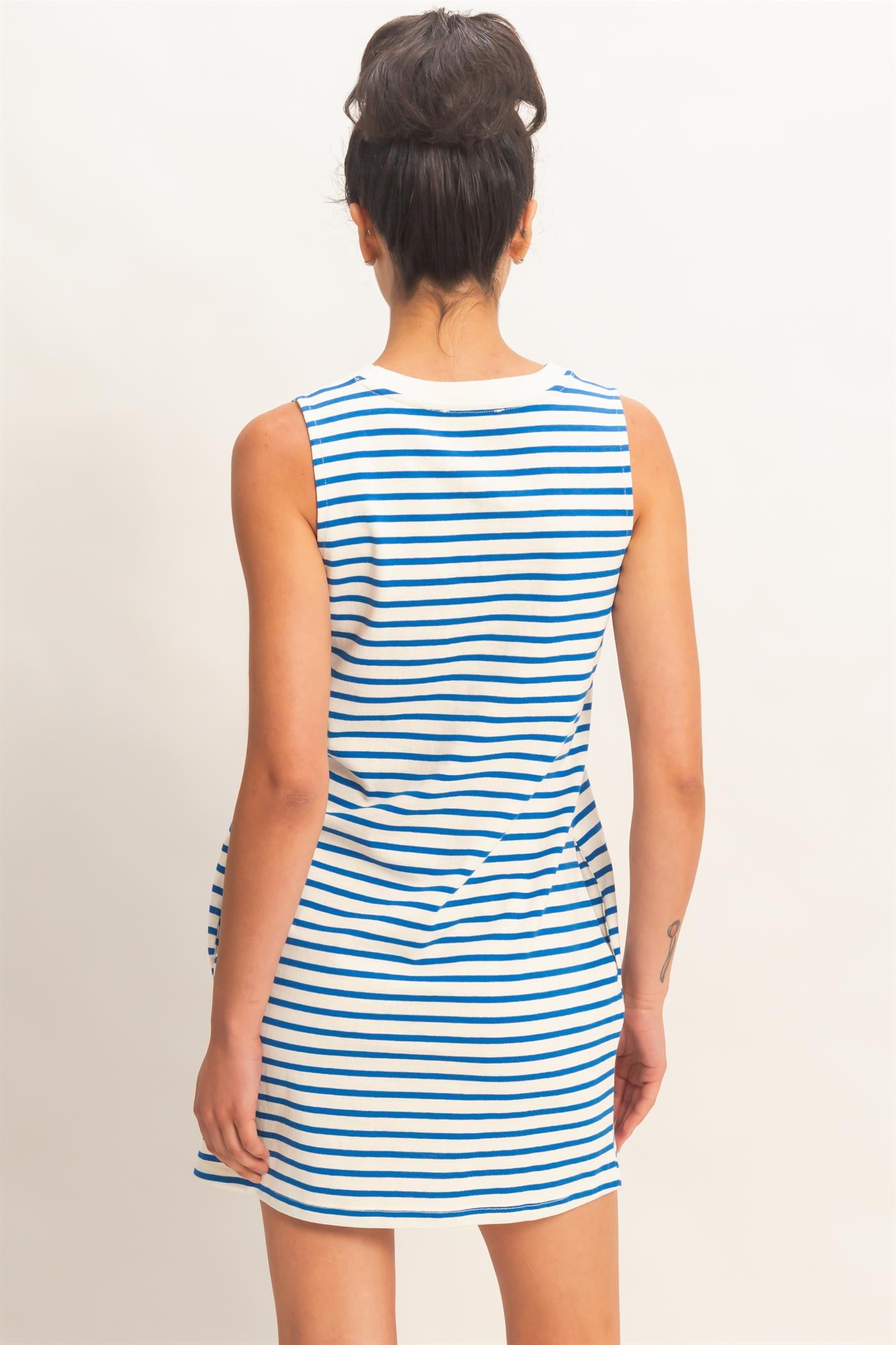 Wholesale Striped Sleeveless Mini Dress Dresses DZ26C068 BLUE DOUBLE ZERO