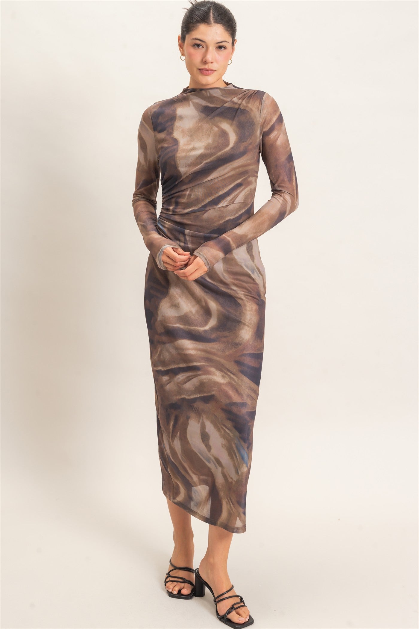 Wholesale Abstract Mesh Knit Dress Dresses HF26F119 BROWN HYFVE