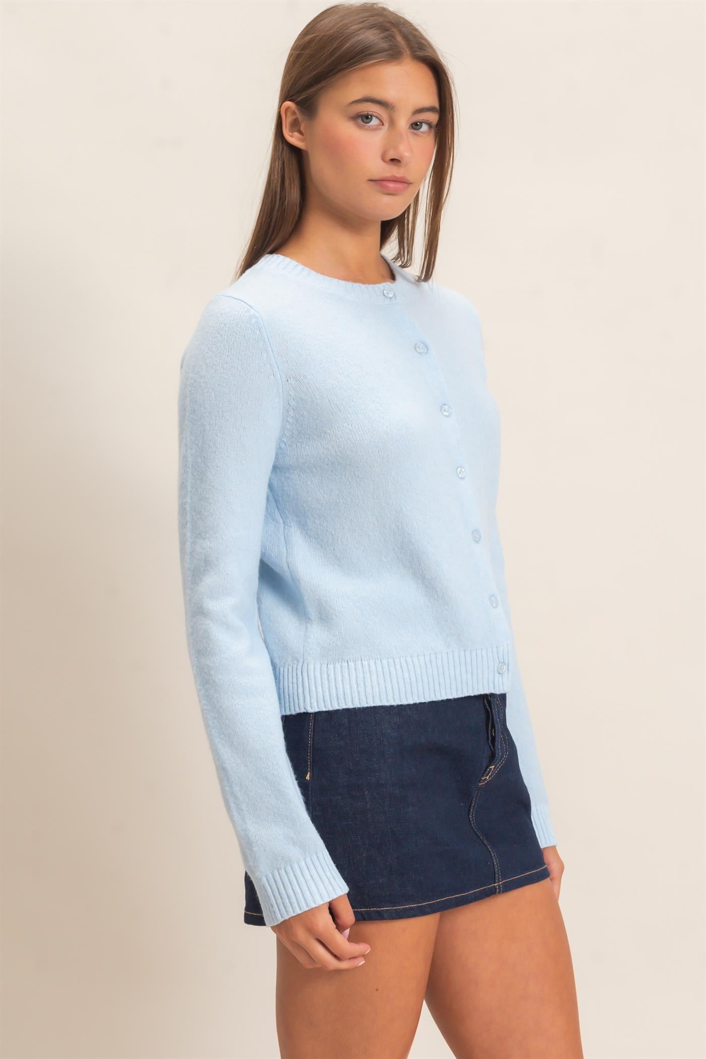Wholesale Crew Neck Cardigan Cardigans DZ26E119 ICE BLUE DOUBLE ZERO