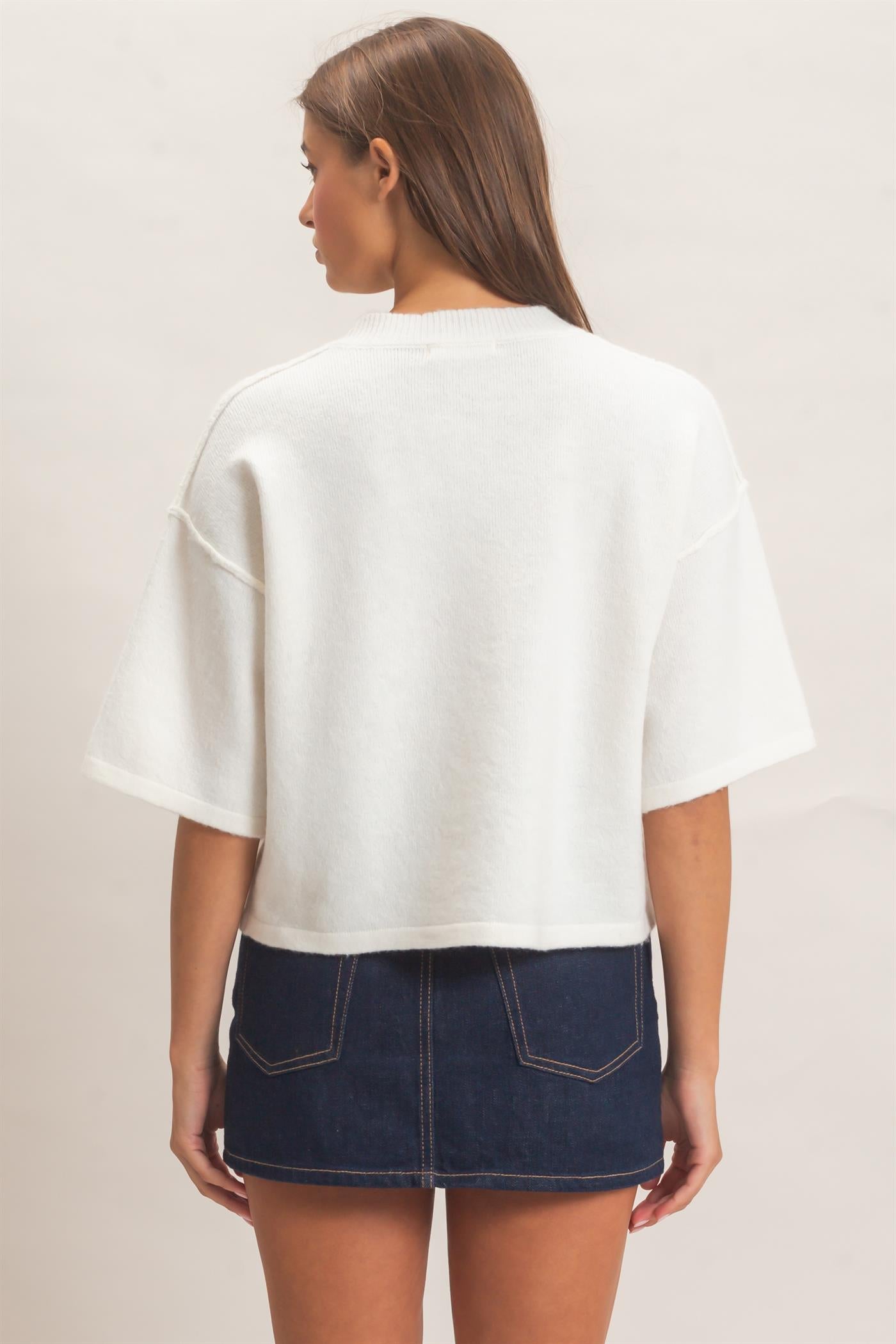 Wholesale Drop Shoulder Short Sleeve Cardigan Cardigans DZ26E238 WHIP CREAM DOUBLE ZERO