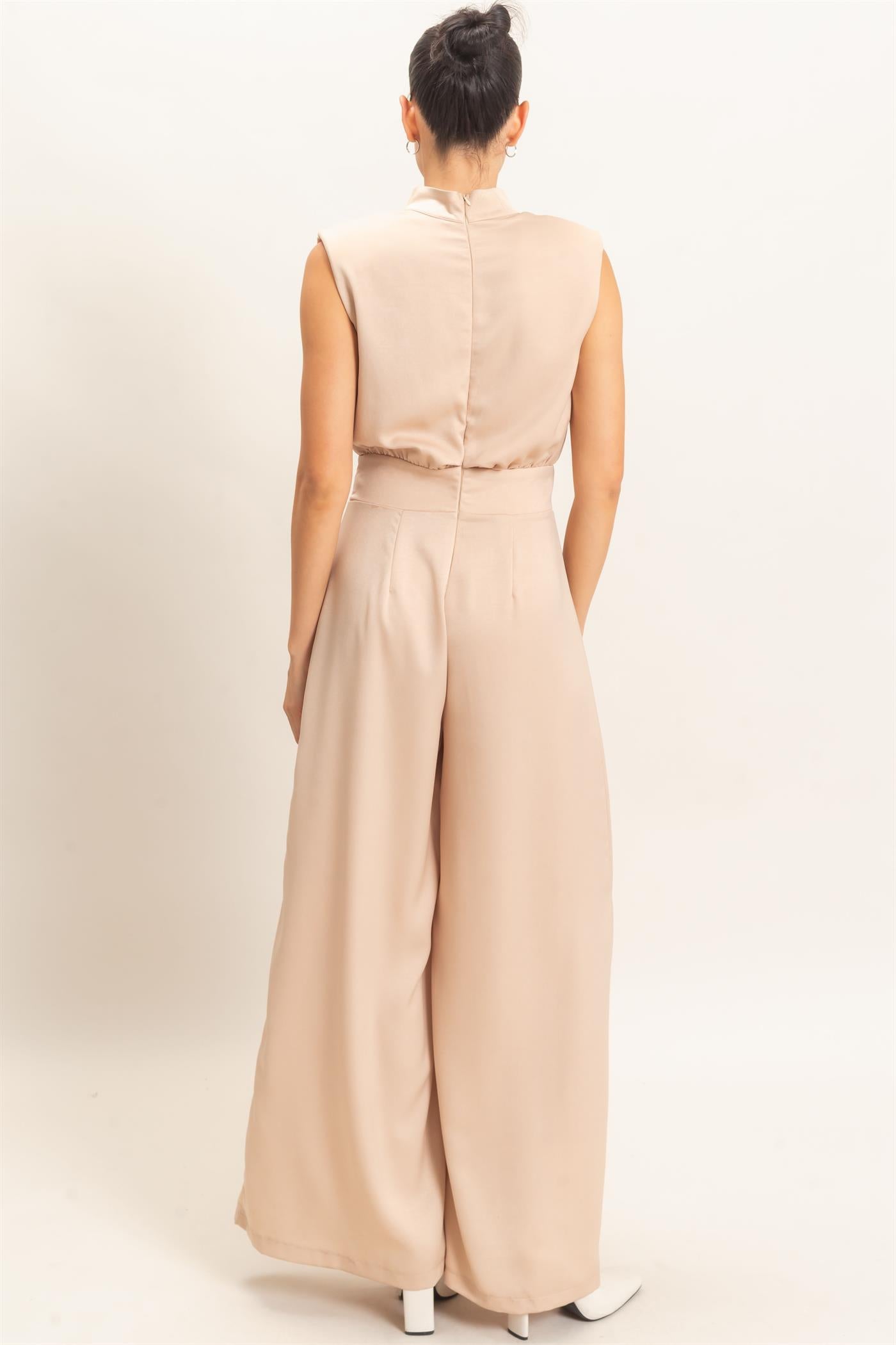Wholesale Sleeveless Mock Neck Jumpsuit Clothing HF26F209-D CHAMPAGNE HYFVE