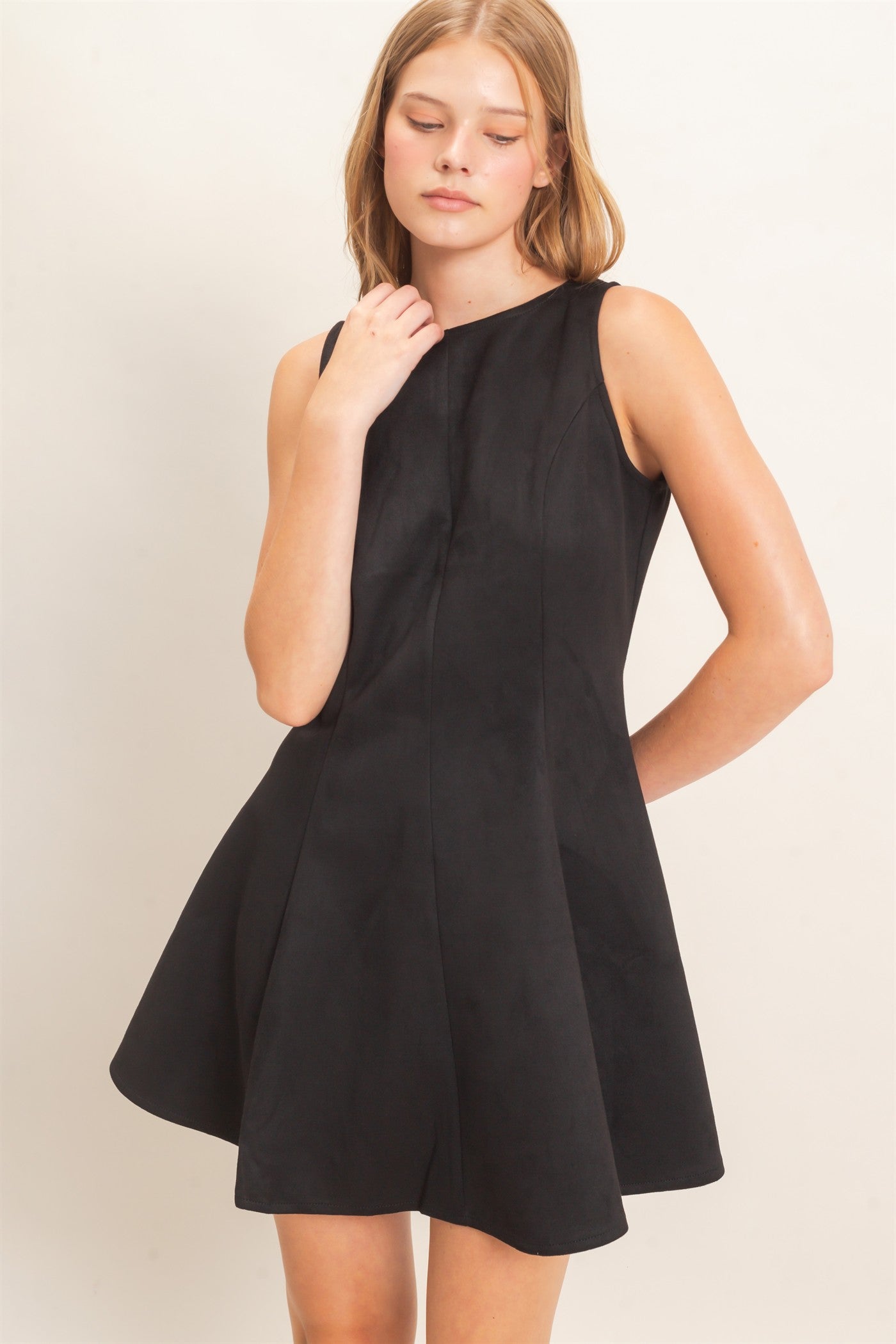 Wholesale Sleeveless Suede Mini Dress Dresses HF26F218 BLACK HYFVE