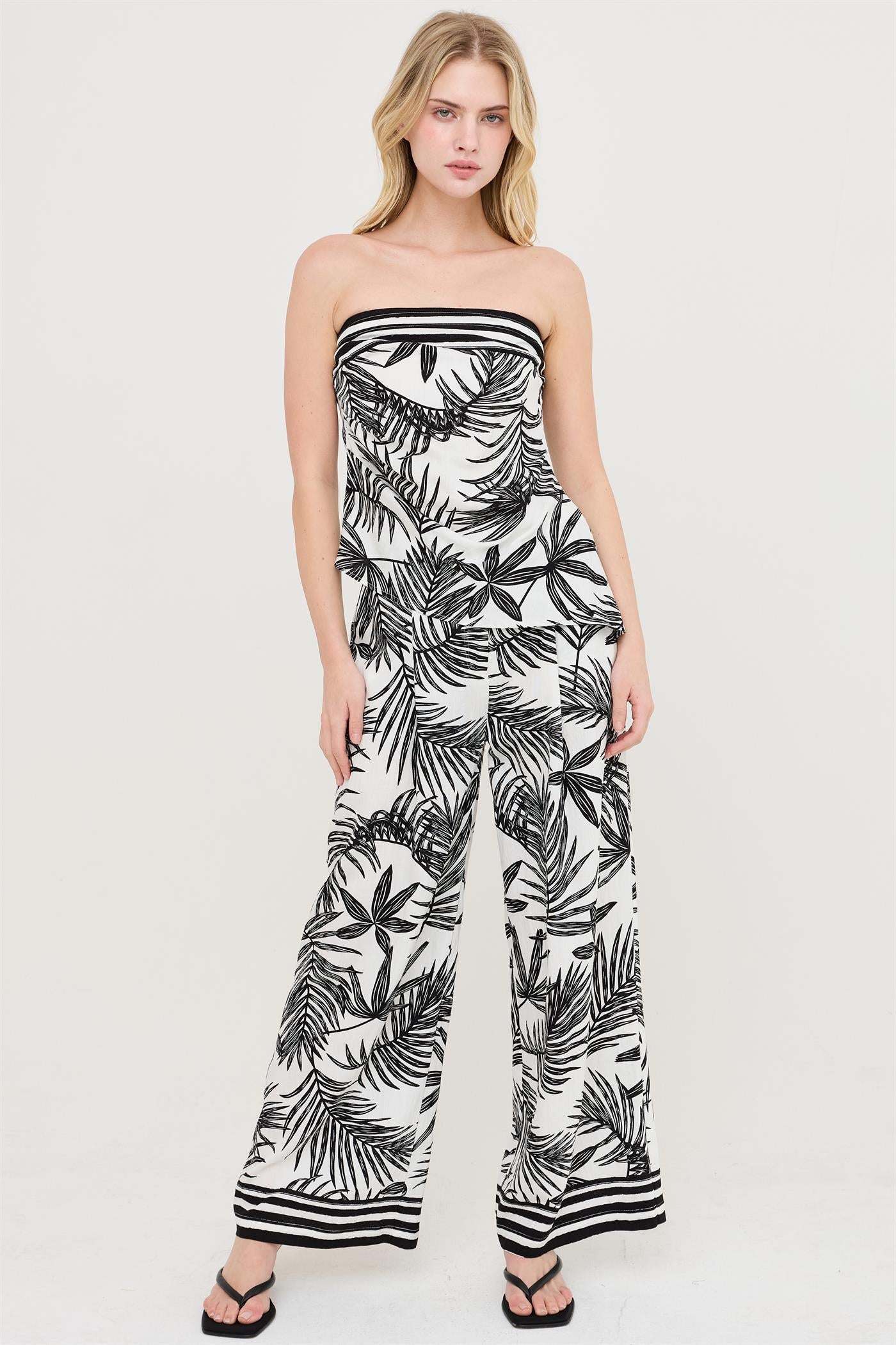 Wholesale Strapless Top & Wide-Leg Pants Set Clothing HF26C248-SET-D BLACK HYFVE