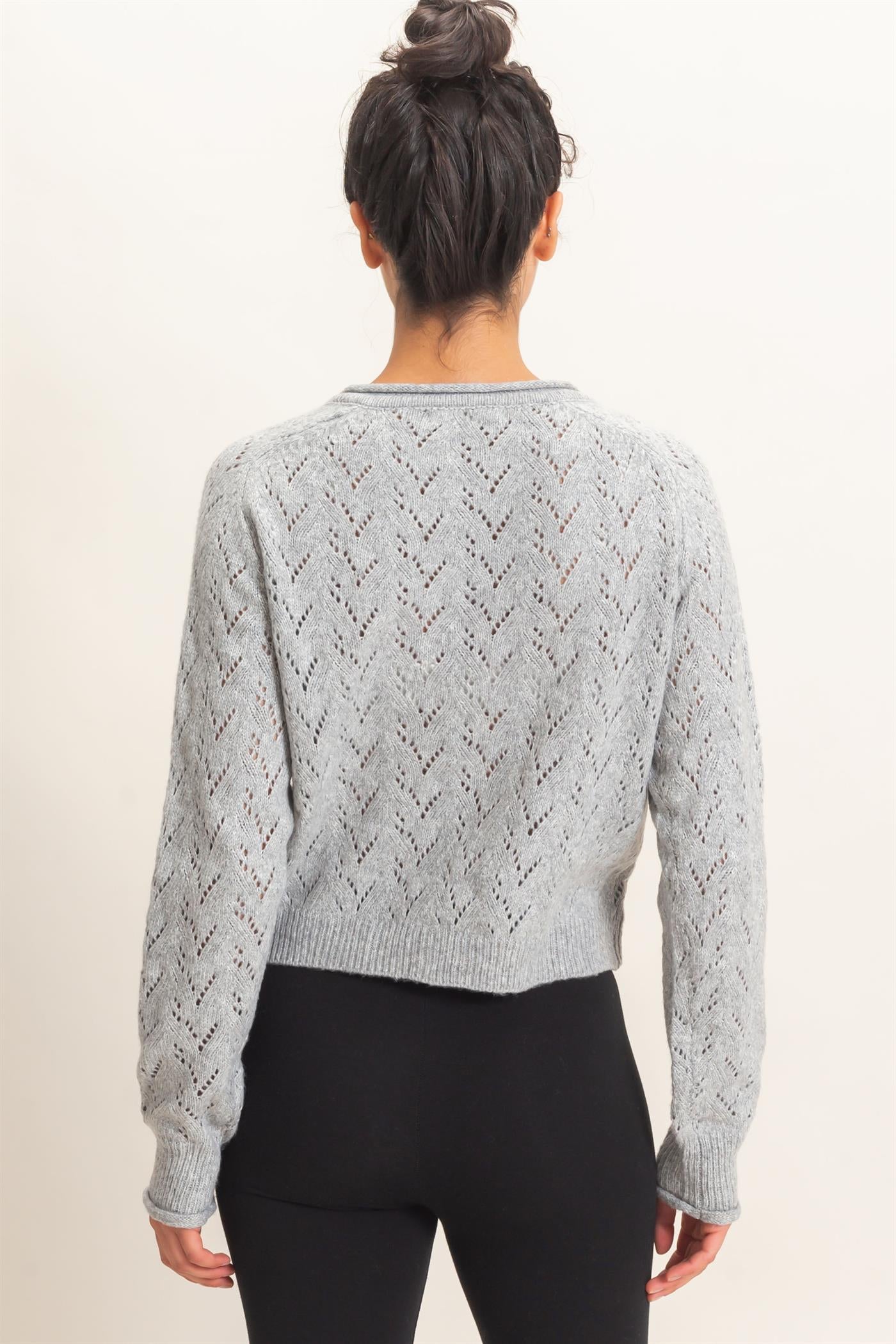 Wholesale Pointelle Knit Button Front Cardigan Cardigans DZ26C978 HEATHER GRAY DOUBLE ZERO