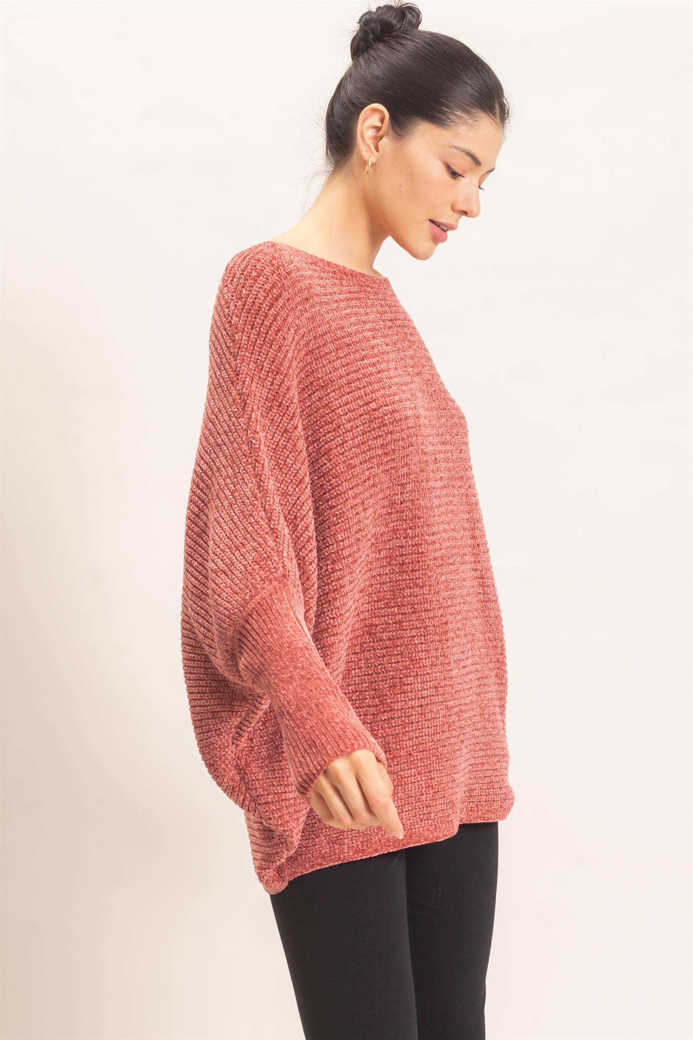Wholesale Chenille Boat Neck Dolman Sleeve Sweater Sweaters HF26F185 CLAY HYFVE