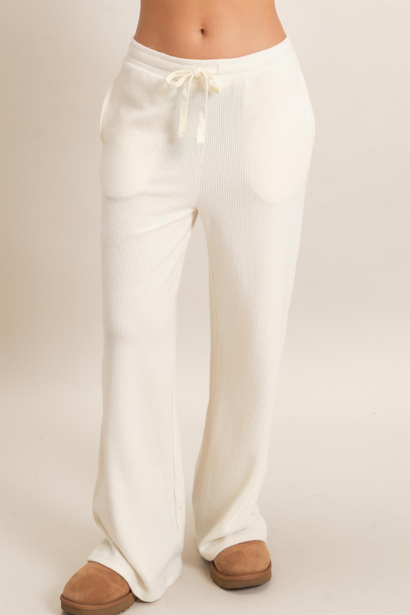 Wholesale Brushed Waffle Drawstring Pants Pants DZ26F313 CREAM DOUBLE ZERO