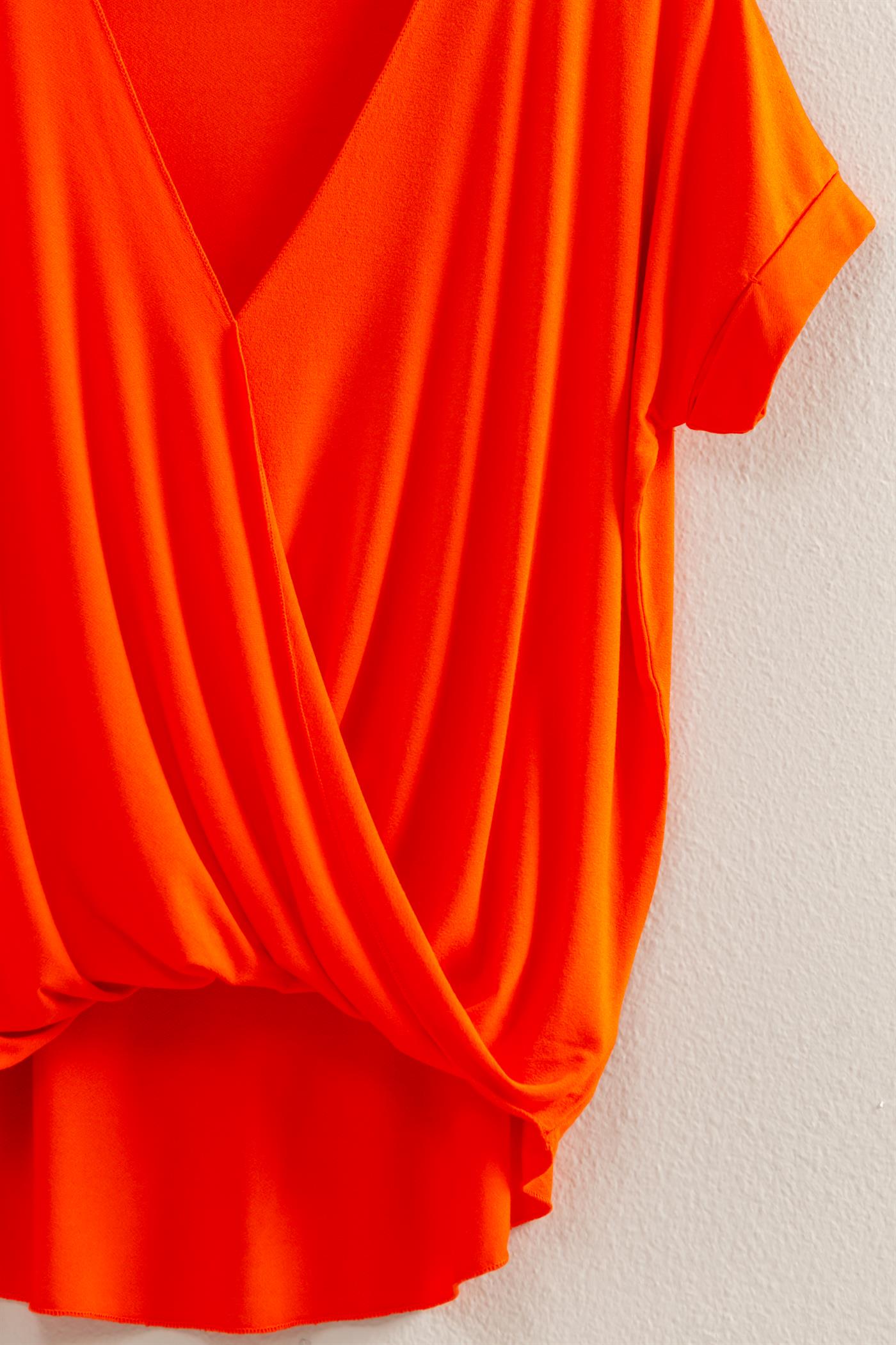 Wholesale Short Sleeve Surplice Top Clothing Tops DZ25E289 TOMATO DOUBLE ZERO