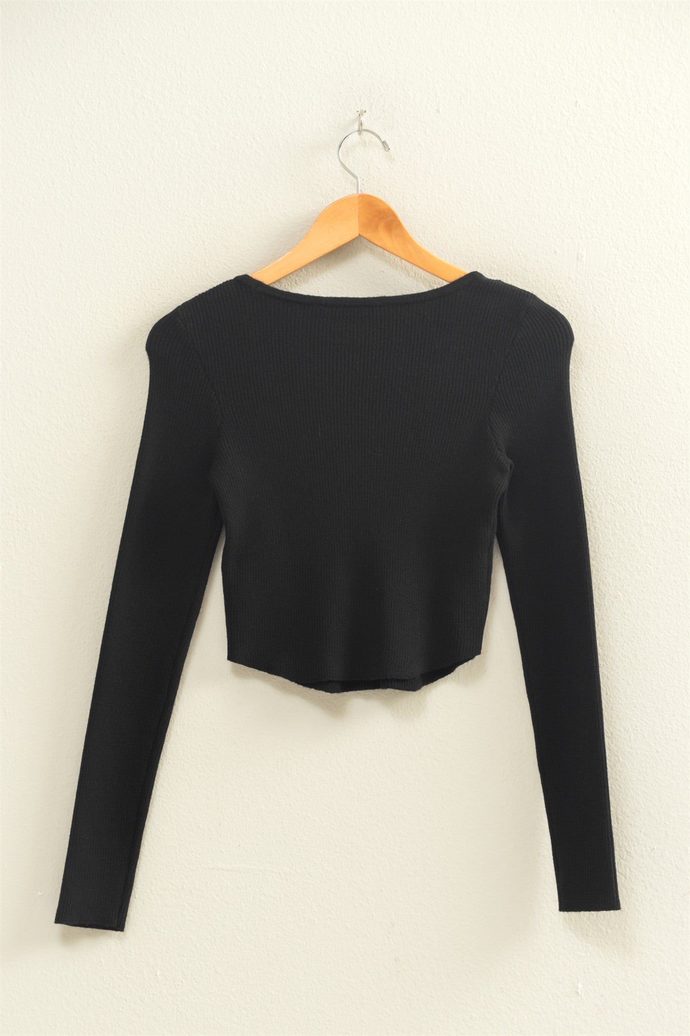 Wholesale Scoop Neck Long Sleeve Fitted Knit Top Clothing Tops DZ25E353 BLACK DOUBLE ZERO