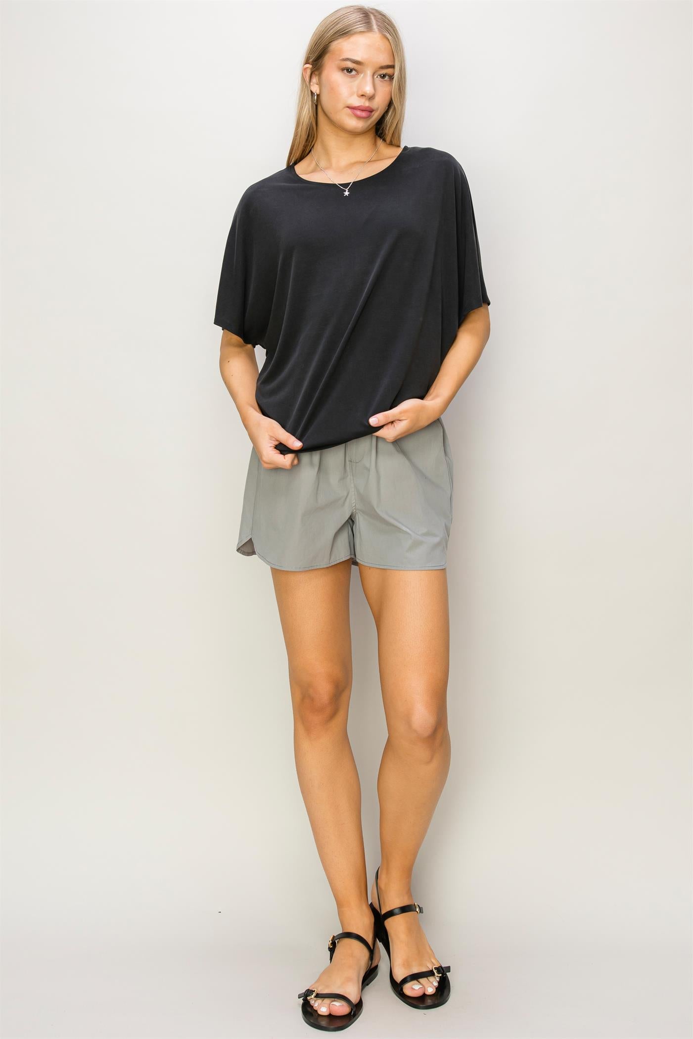 Wholesale D-Elbow Length Dolman Sleeve Top Clothing Tops DZ24C199-D BLACK DOUBLE ZERO