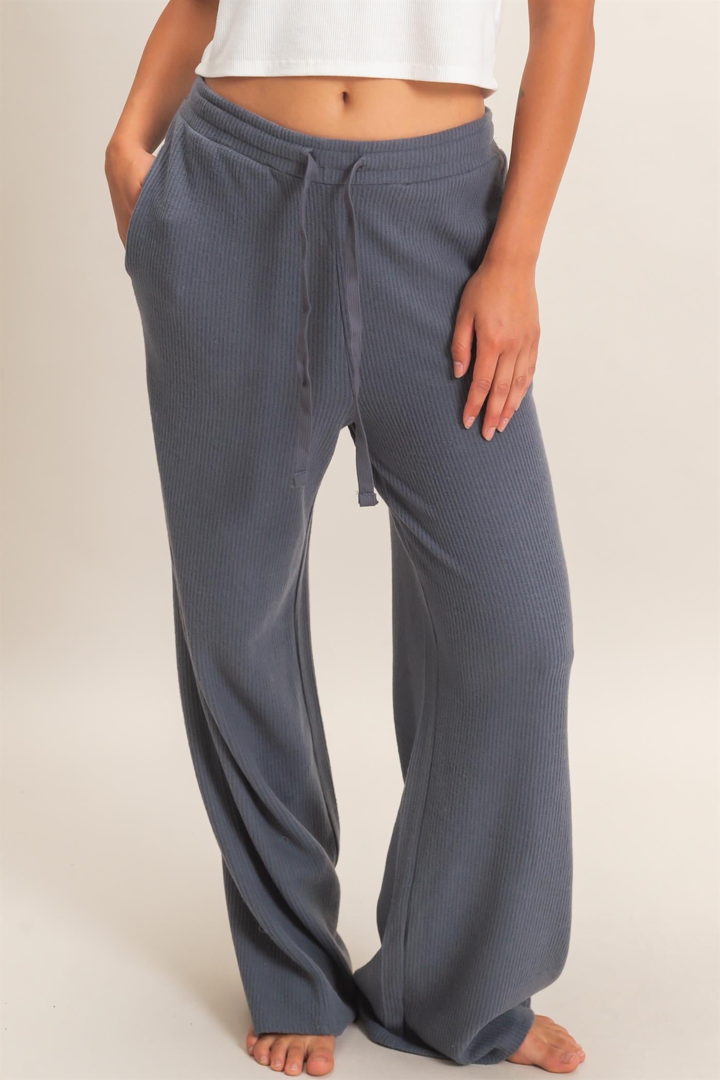 Wholesale Brushed Waffle Drawstring Pants Pants DZ26F313 DARK GRAY DOUBLE ZERO