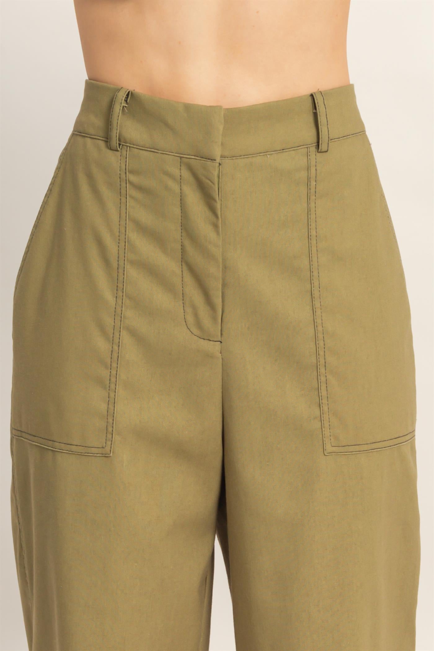 Wholesale Wide-Leg Pants With Pockets Pants HF26C402 OLIVE HYFVE