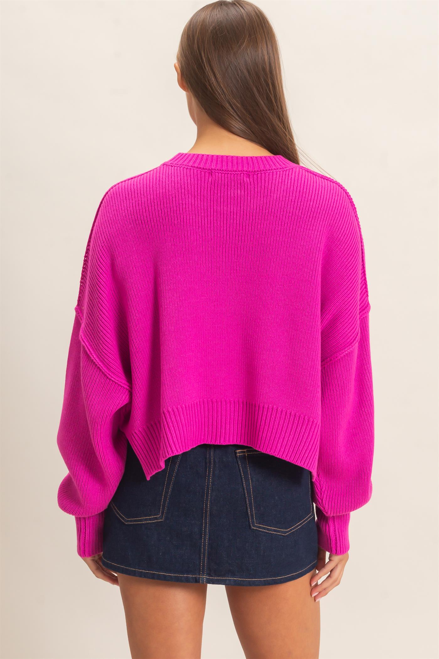 Wholesale Ribbed Drop Shoulder Sweater Sweaters DZ26C982 FUCHSIA DOUBLE ZERO