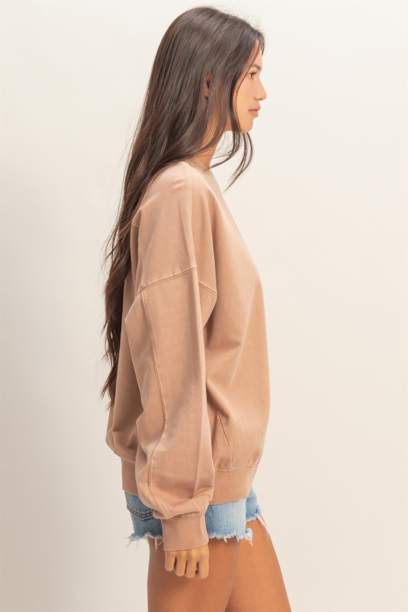 Wholesale Ribbed Crew Neck Sweatshirt Sweatshirts DZ26A265 DARK TAUPE DOUBLE ZERO