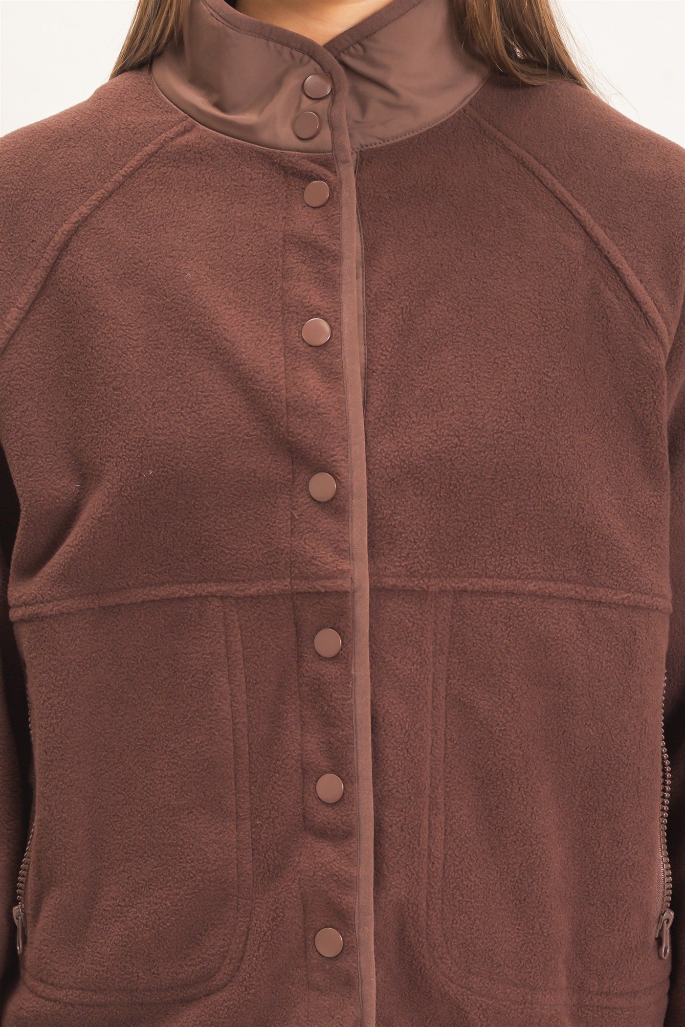 Wholesale Fleece Jacket With Button Front Coats & Jackets DZ26F086 DARK BROWN DOUBLE ZERO