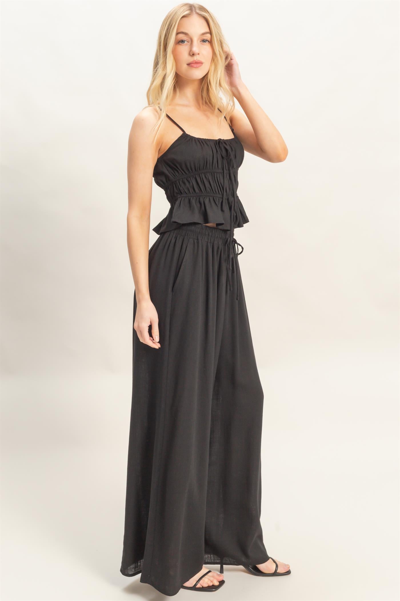 Wholesale Tiered Tank & Palazzo Set Clothing HF26C316-SET-D BLACK HYFVE